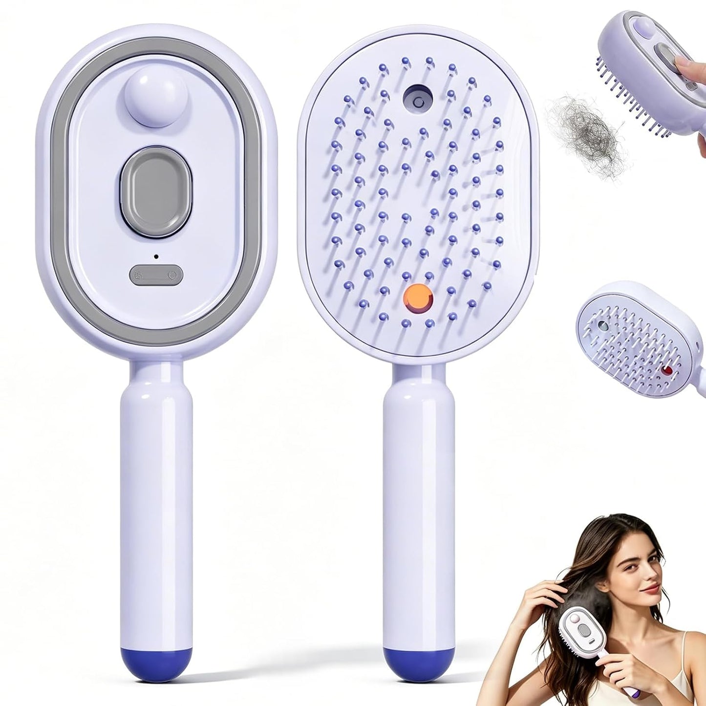Electric Spray Air Cushion Massage Comb,2026 New 5 in 1 Air Cushion Brush with Self-Cleaning Airbag for applying essential oils, Relieve Hair Tangles & Dryness(Purple)