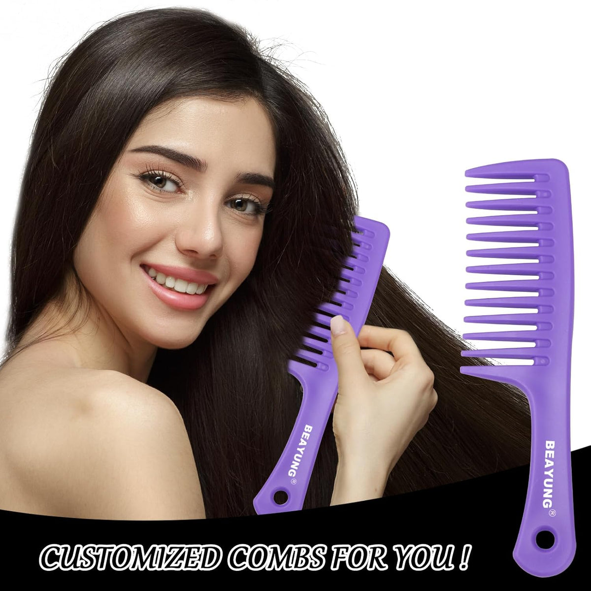 2PCS Large Wide Tooth Comb, Shower Combs, Hair comb for wet curly hair, Durable Hair Brush for Best Styling and Professional Hair Care(1Black,1White)
