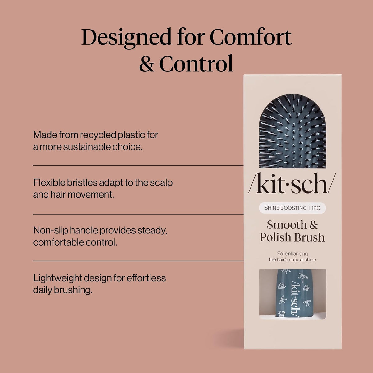 Kitsch Smooth & Polish Hair Brushes For Women and Men - Coastal Blue Print | Hairbrush For Women | Dual Bristle Detangler Brush – Vegan Boar & Nylon Hair Brush w/ Cushioned Pad for Scalp Massage