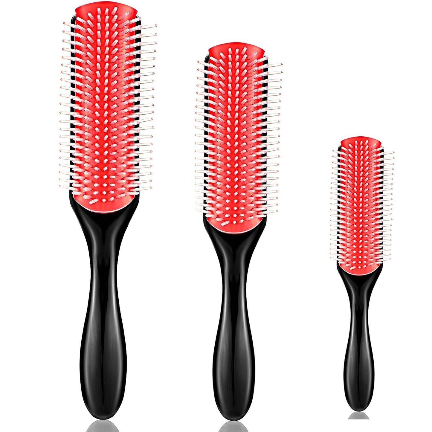Patelai 3 Sizes Nylon Cushion Hair Brush 9-Row 5-Row, Red Black
