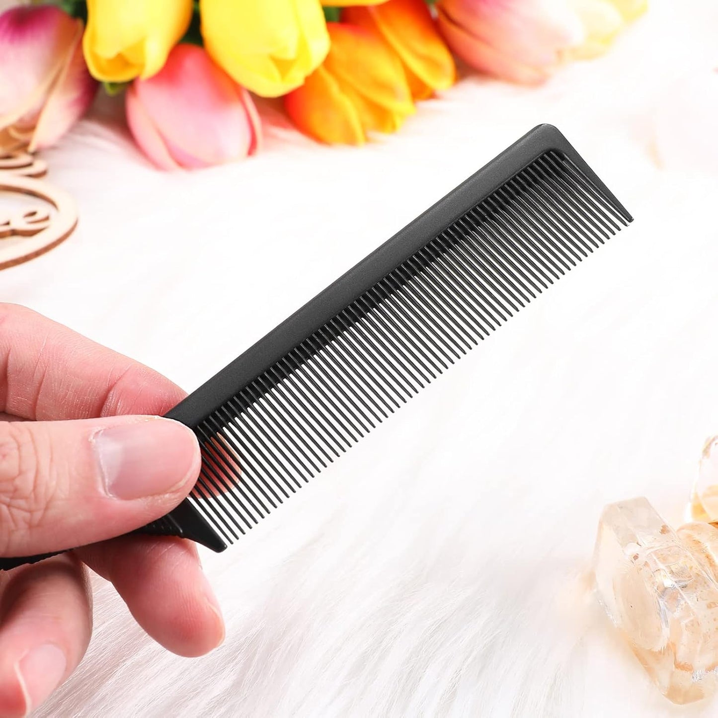 Leinuosen 3 Pack Rat Tail Comb Carbon Fiber,Black | Steel Pin Tail for Sectioning, Heat Resistant Teasing, Pick Comb for Women Wig Styling, Fishtail Design for Salon Updos