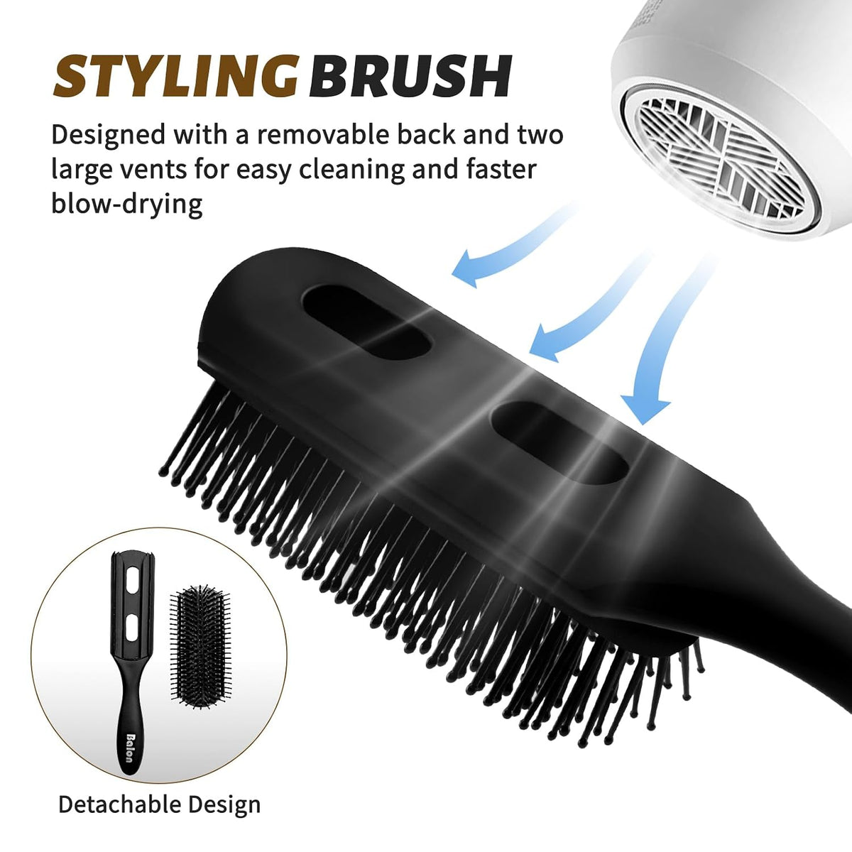 Hair Brush and Comb Set Detangling Styling, Wet-Hair Combing Sectioning | Paddle brush, Styling brush, Wide-tooth & tail comb, Anti-static, Soft bristles gently detangle, Massage scalp, Boost shine