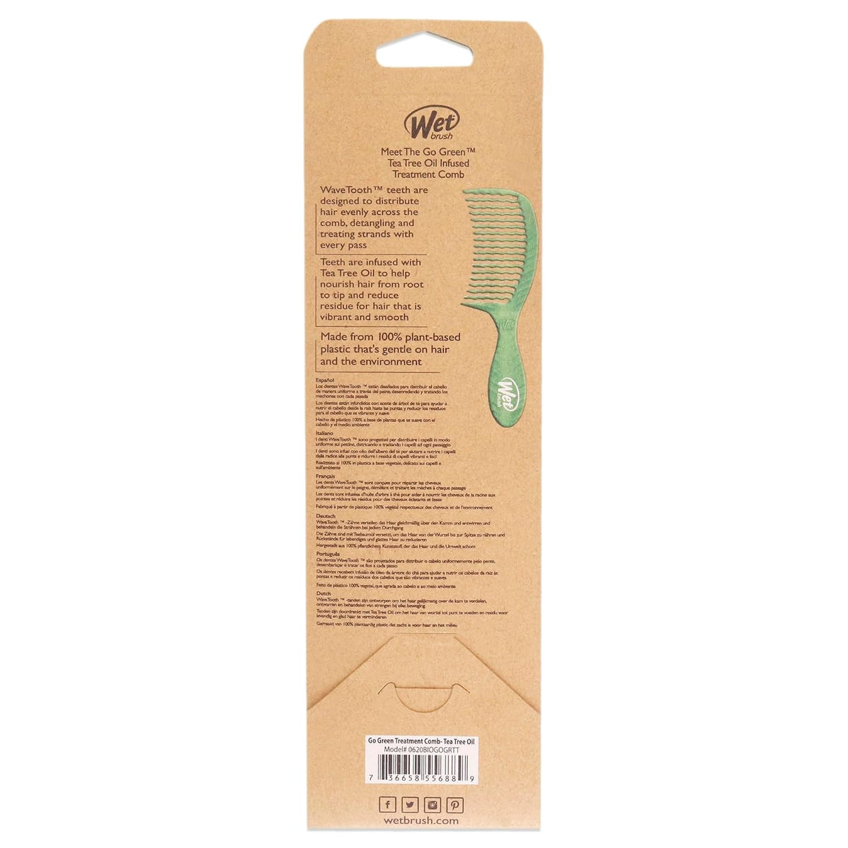 Wet Brush Go Green Tea Tree Oil Infused Treatment Comb - Wide Tooth Hair Detangler with WaveTooth Design that Gently and Glides Through Tangles - No Split Ends and No Damage