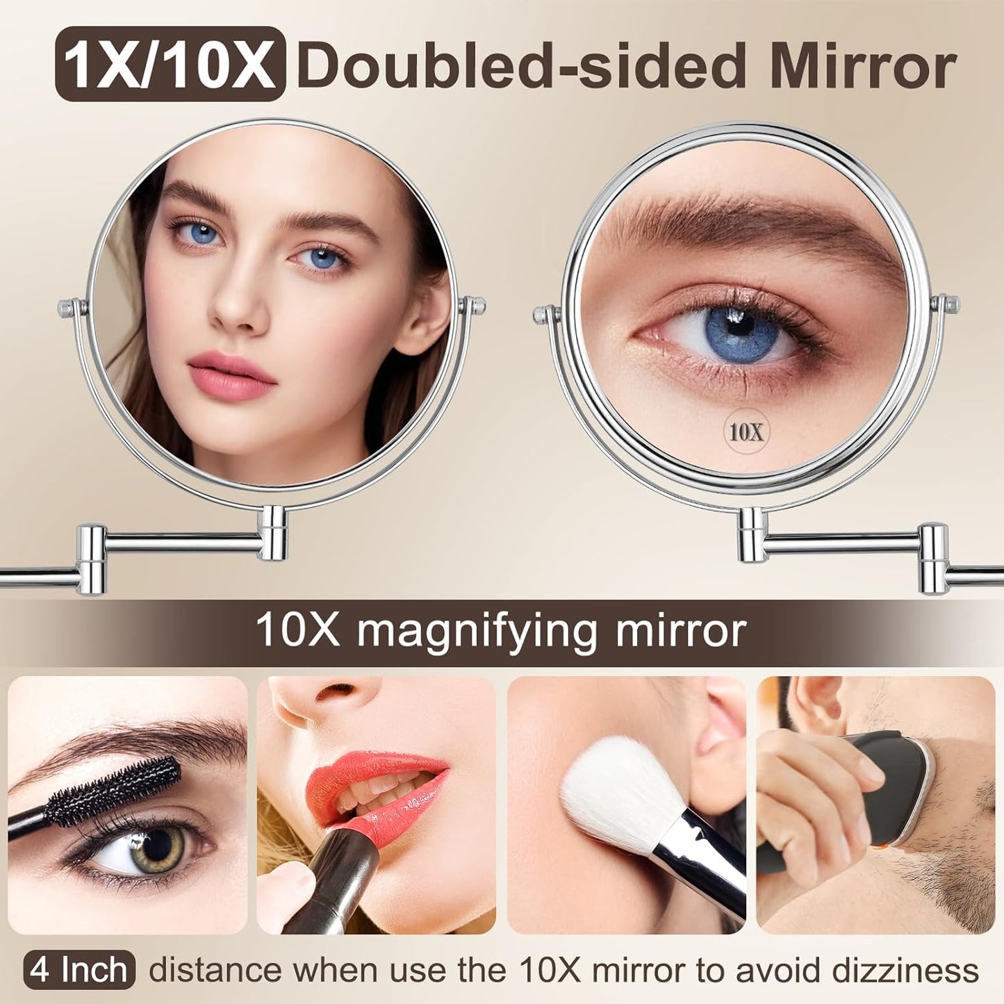 DECLUTTR 8 Inch Wall Mounted Magnifying Mirror with 10x Magnification, Double Sided Vanity Makeup Mirror for Bathroom, Chrome Finished