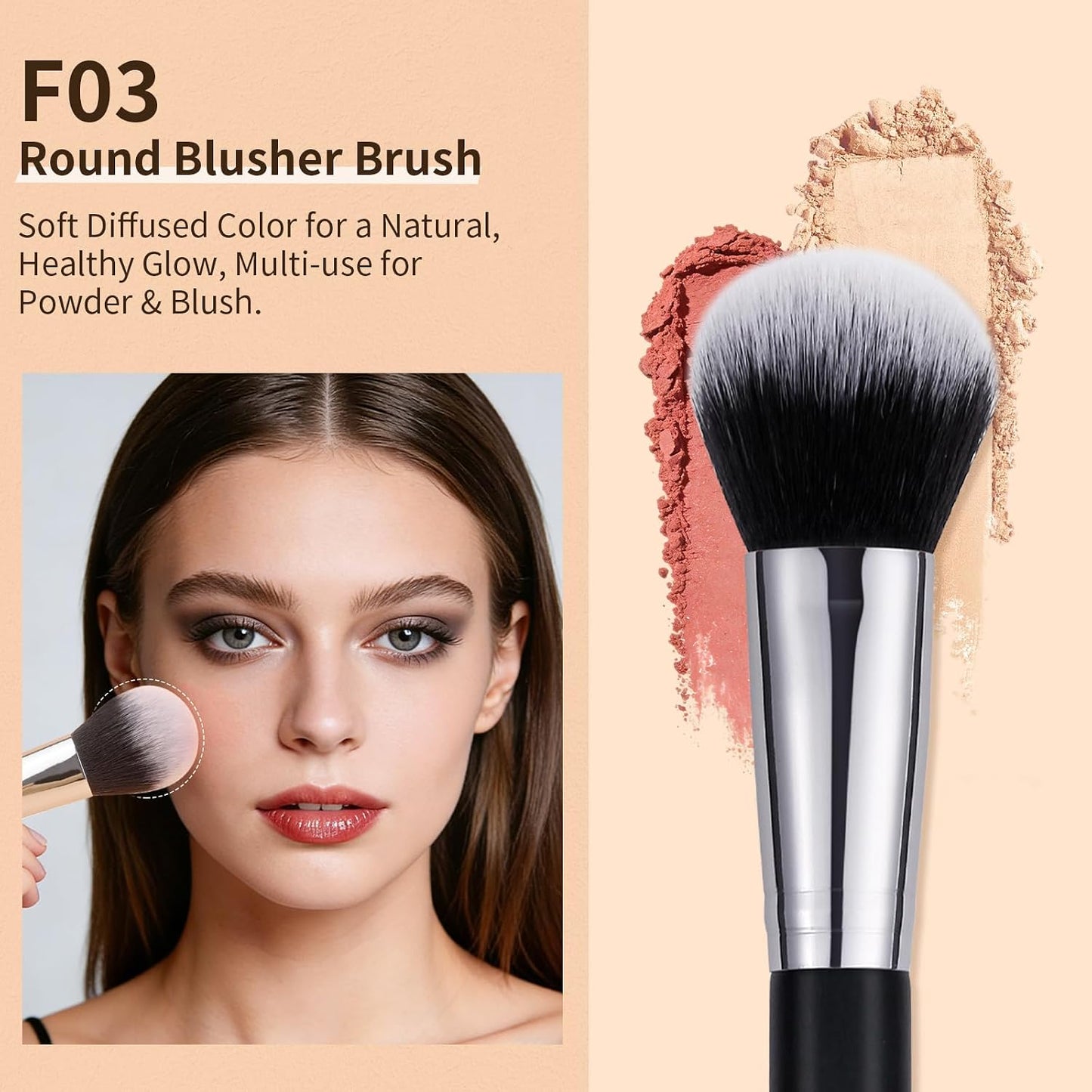 DUcare 3 Pcs Foundation Contour Blush Conceal Brush Set, Angled Synthetic Kabuki Brush for Blending Setting Buffing with Liquid, Cream and Powder Cosmetic(Black)