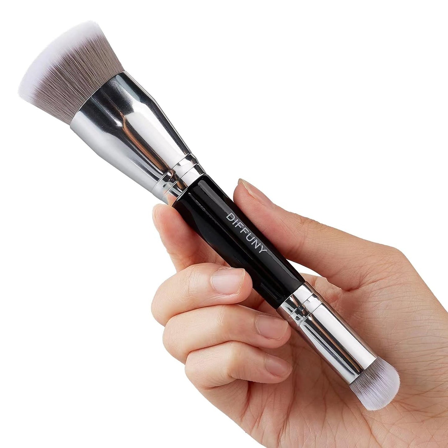 Makeup Brush & Foundation Brush, Micro Fiber Blending Tool | Dual-ended flat kabuki for foundation + angled brush for concealer. Micro crystal fiber bristles