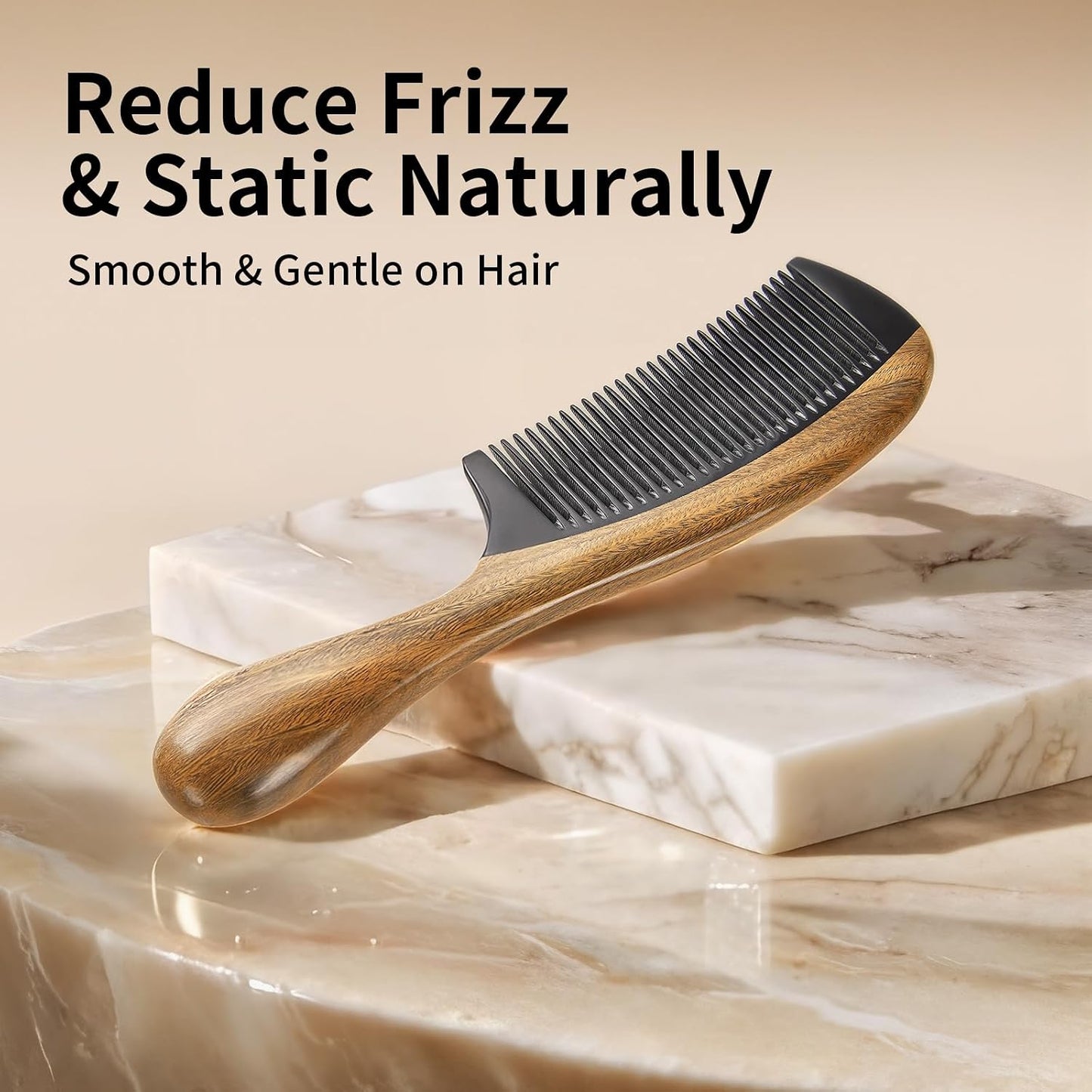 Onedor Handmade Buffalo Horn and Sandalwood Hair Combs - Anti-Static Natural Scent Wooden Detangler (Fine Tooth) | Handmade, Green Sandalwood Handle, 8 x 2 in, 0.1 in Tooth Spacing, Rounded Teeth, Helps Reduce Static, Men and Women
