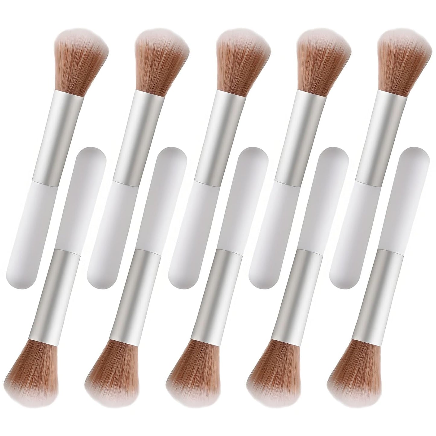 10-Piece Set Fluffy Beauty Makeup Brushes, Portable Blending Brushes with Eyebrow and Powder Application, White Mushroom-Design Plastic Travel Brushes for Makeup