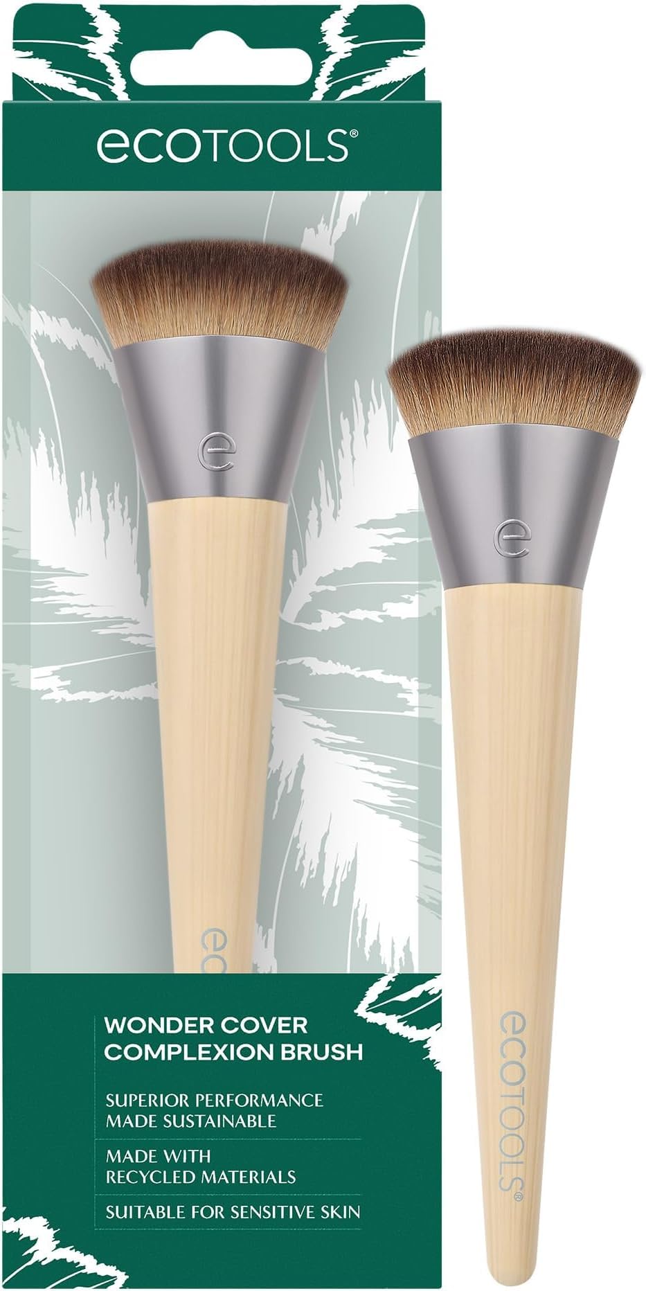 EcoTools Wonder Cover Complexion Brush, Flawless Foundation Application | Foundation makeup brush for application and blending, full coverage base brush, synthetic bristles, cruelty-free