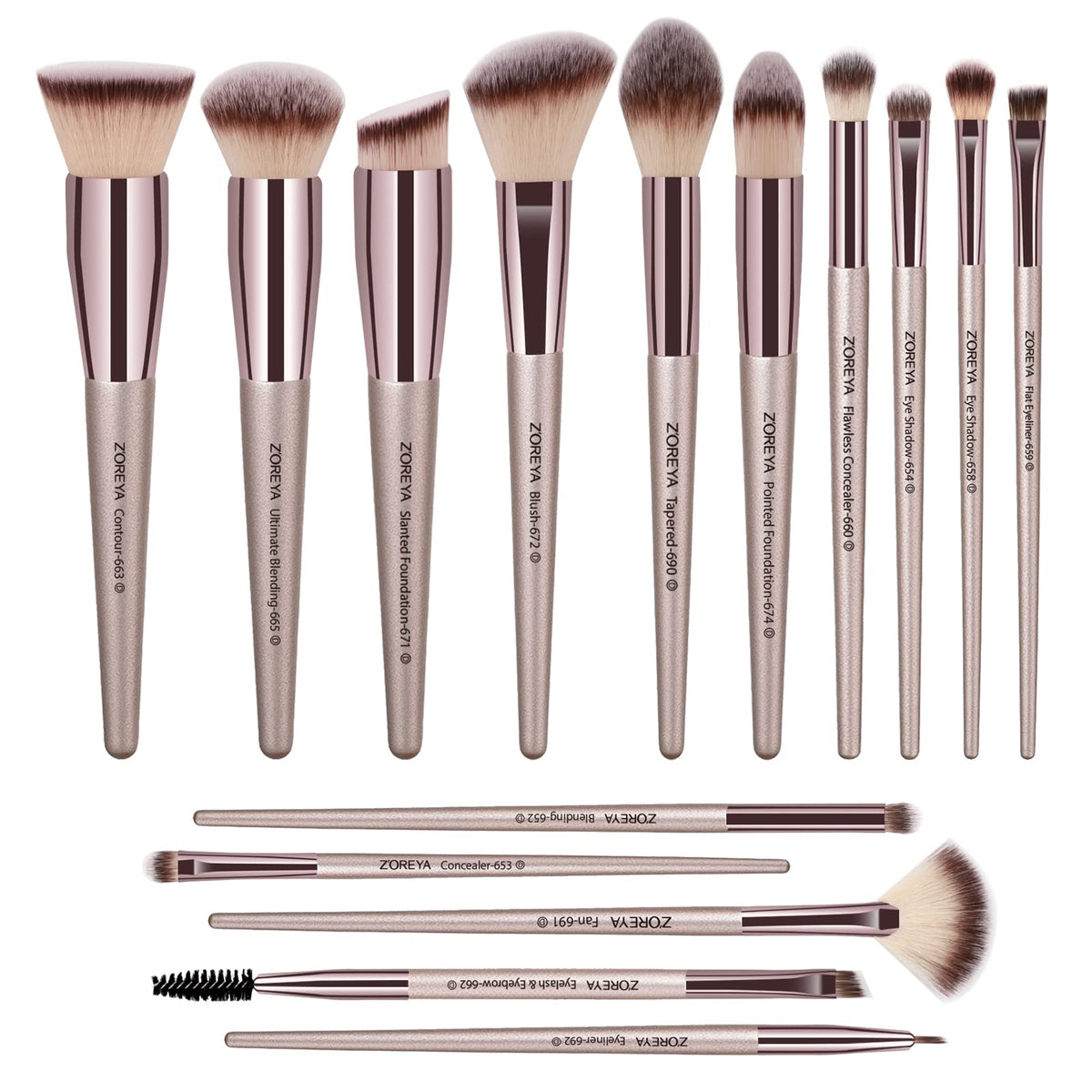 Raffaello Makeup Brushes 15Pcs Makeup Brush Set Premium Synthetic Bristles | for Powder, Foundation, Contour, Blush, Concealer, Bronzer, Buffing, Eye Shadow Blending Liner