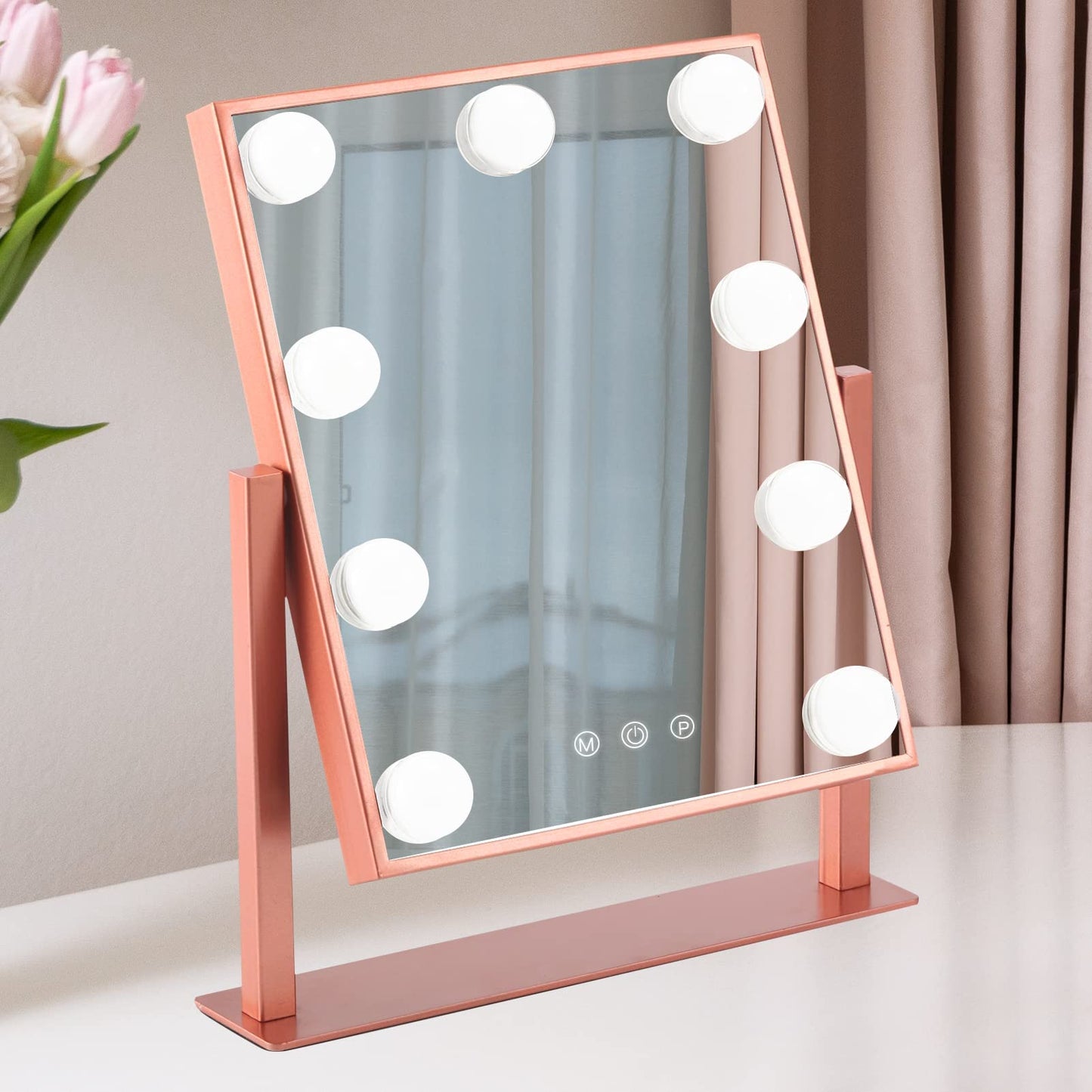 BWLLNI Lighted Makeup Mirror, White Vanity Mirror with Lights,9 LED Bulbs | Hollywood Mirror Touch Control Design 3 Colors Dimable LED Bulbs, Detachable 10X Magnification, 360°Rotation,12" L x 14" W