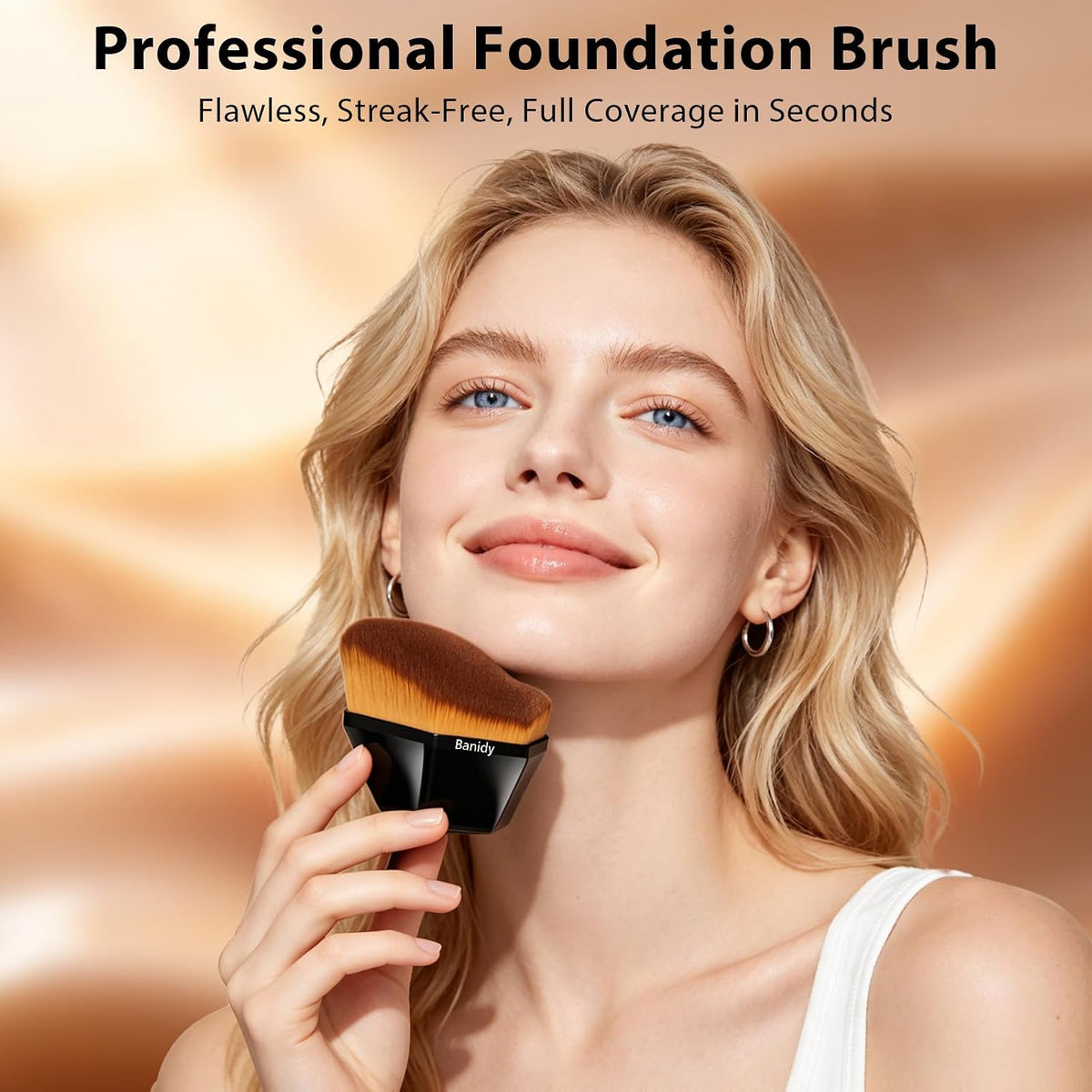 Foundation Brush, Angled Wavy Kabuki Makeup Brush with Protective Case | Dense Face Brush for Flawless & Streak-Free Finish, Blending, Liquid, Cream