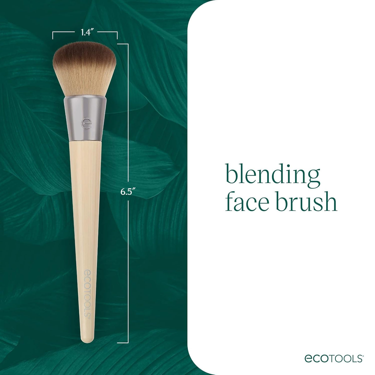 EcoTools Blending Face Makeup Brush for Foundation & Blush, 1 Count | Seamless base with a foundation brush for liquid makeup, dense synthetic bristles, face brush and vegan