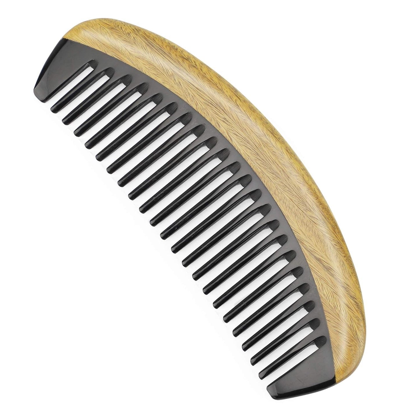 Onedor Handmade Buffalo Horn and Sandalwood Hair Combs - Anti-Static Natural Scent Wooden Detangler (Fine Tooth) | Handmade, Green Sandalwood Handle, 8 x 2 in, 0.1 in Tooth Spacing, Rounded Teeth, Helps Reduce Static, Men and Women