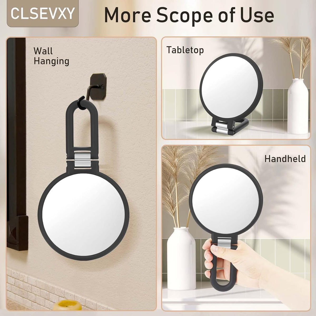 CLSEVXY Magnifying Handheld Mirror Double Sided, 1X 20X Magnification Hand Mirrors, Travel Folding Hand Held Mirror, 360°Rotation Pedestal Makeup Vanity Mirror