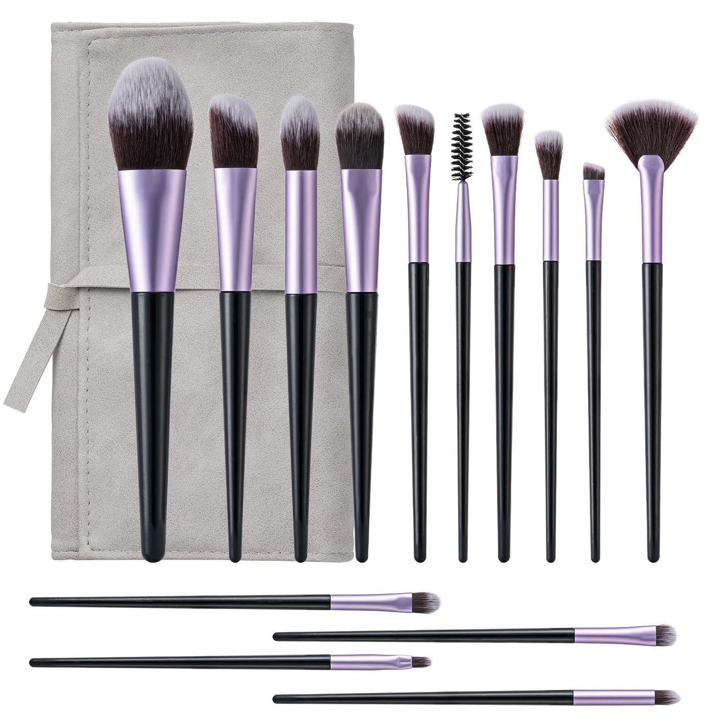 Amrules 14 Pcs Professional Makeup Brush Set, with PU Bag, Grayish | Makeup brushes, including eye and face foundation brush sets, eyeshadow brushes and other makeup brushes, ideal for beginners