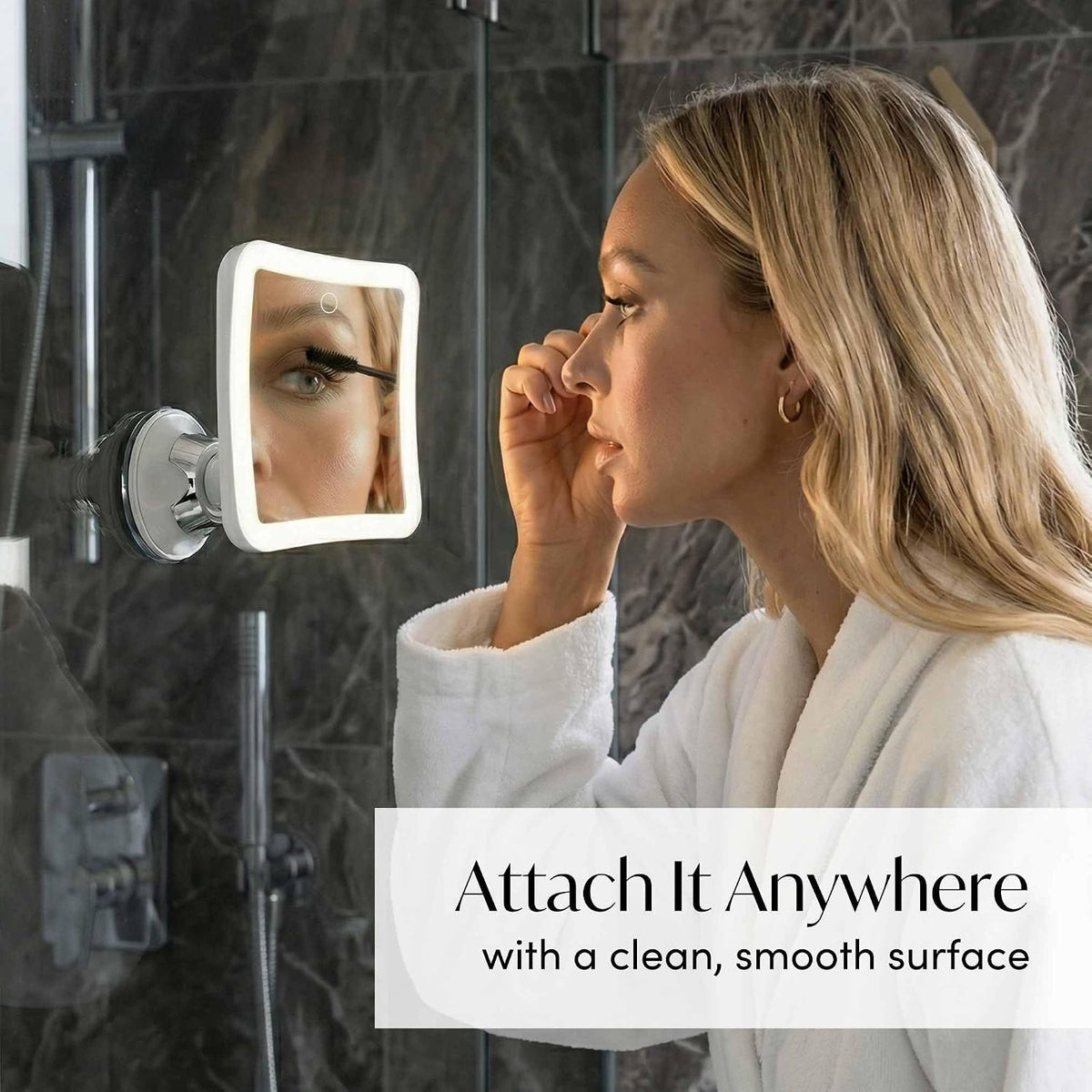 Fancii Rechargeable 10x Magnifying Mirror with 3 LED Light Settings, Dimmable Touch Light, Cordless, Locking Suction Mount, Lighted Mirror for Bathroom or Travel, Mira 2 (White)