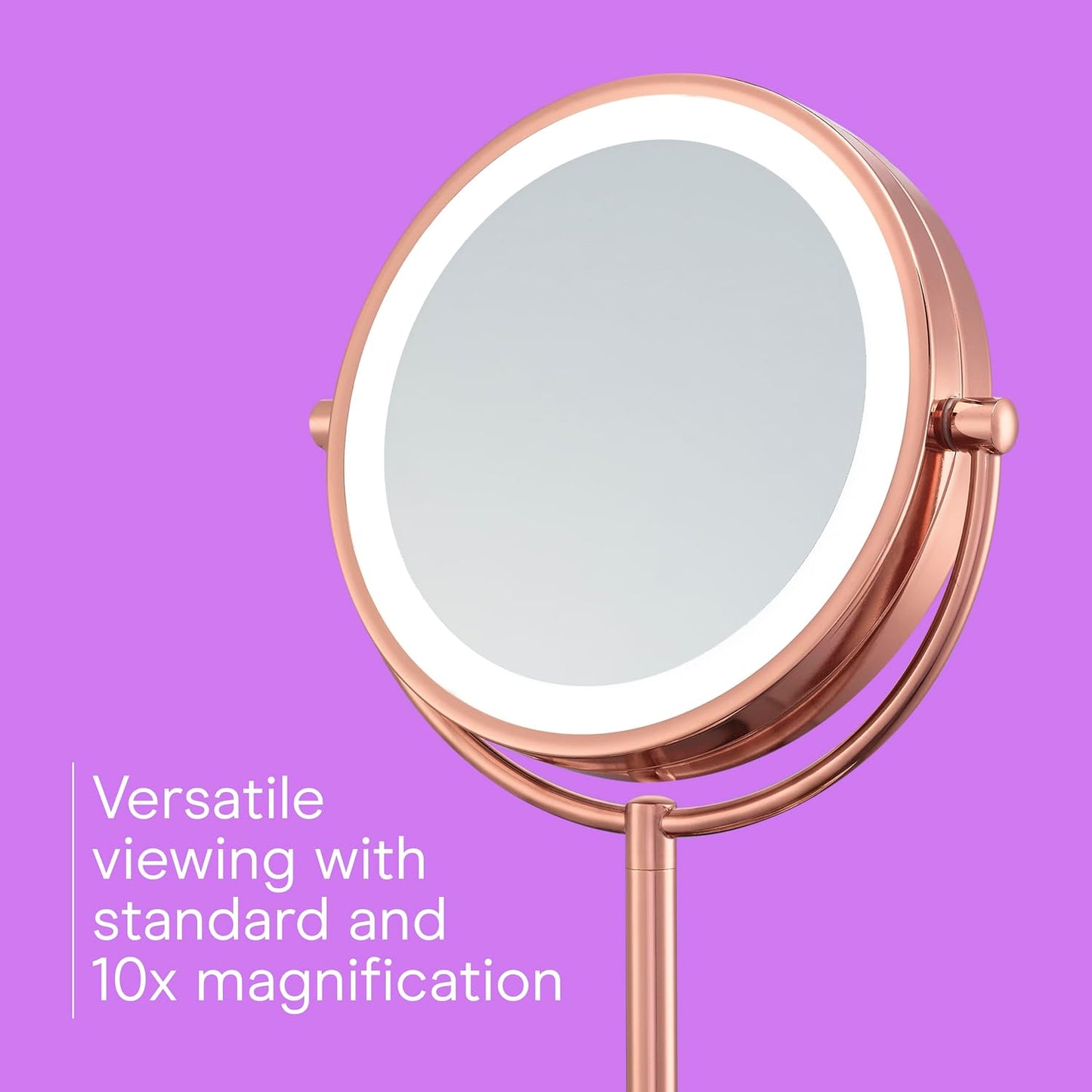 Conair Lighted Makeup Mirror, LED Vanity Mirror, 1X/10X Magnifying Mirror, Double Sided, Battery Operated in Rose Gold