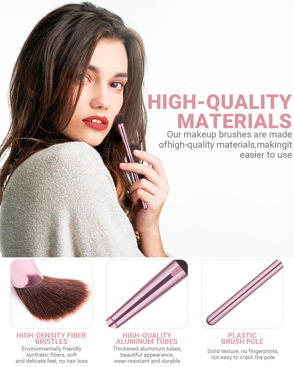 8Pcs Makeup Brushes Set Premium Eyeshadow 3 Puffs Pink Case 12 in 1