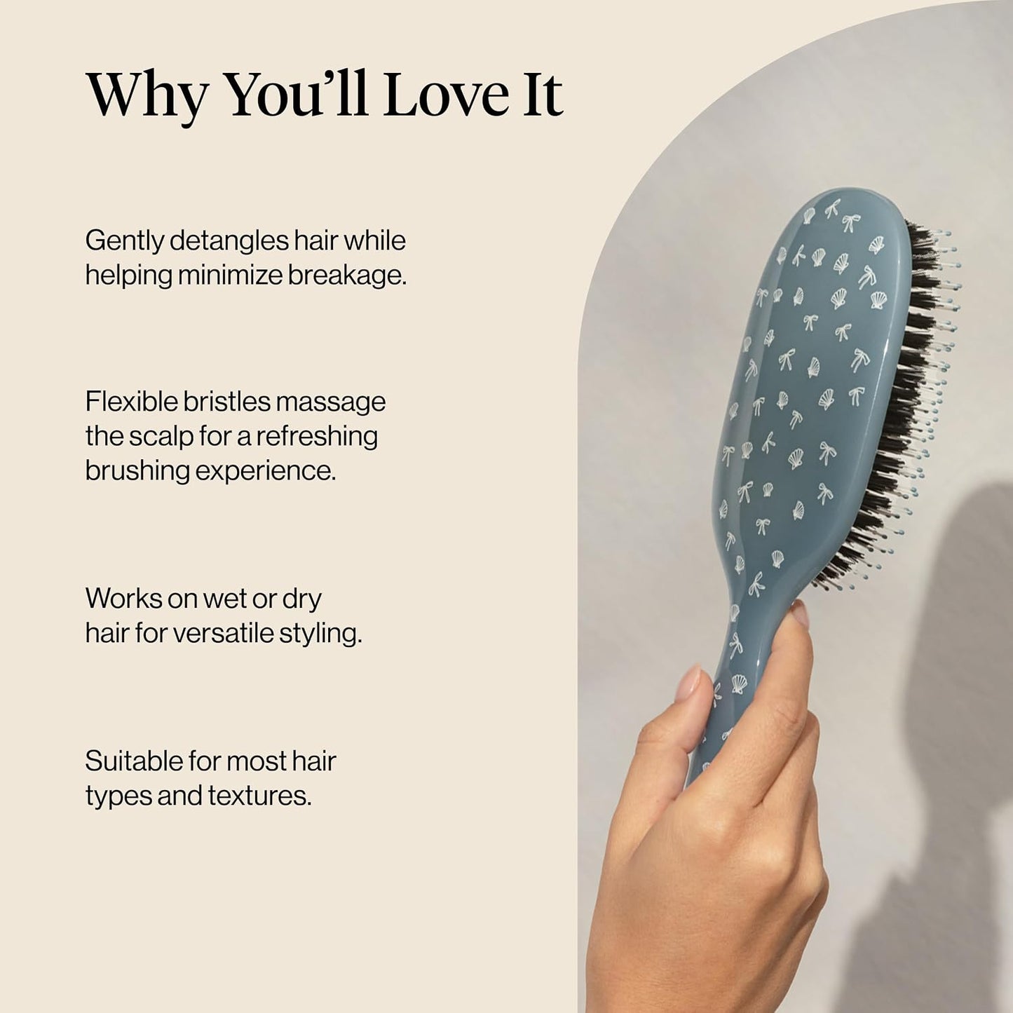Kitsch Smooth & Polish Hair Brushes For Women and Men - Coastal Blue Print | Hairbrush For Women | Dual Bristle Detangler Brush – Vegan Boar & Nylon Hair Brush w/ Cushioned Pad for Scalp Massage