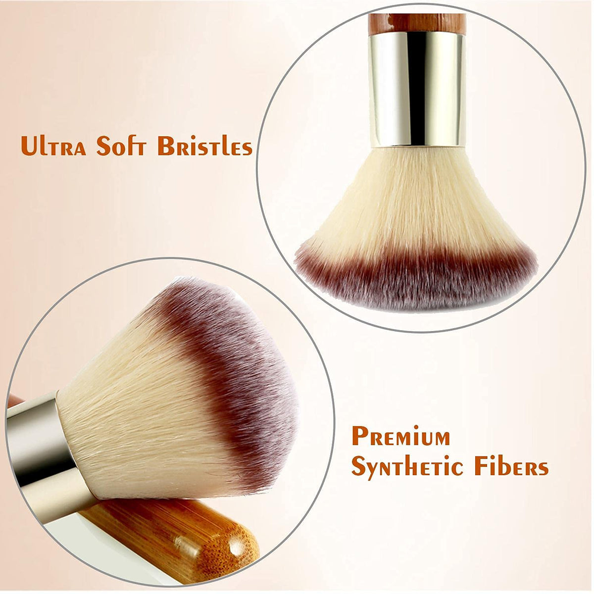 2-Piece Short Makeup Brush Set with Powder and Foundation Brushes | Short bamboo handle makeup brushes for travel. Powder brush for loose or pressed powder. Foundation brush for liquid, cream