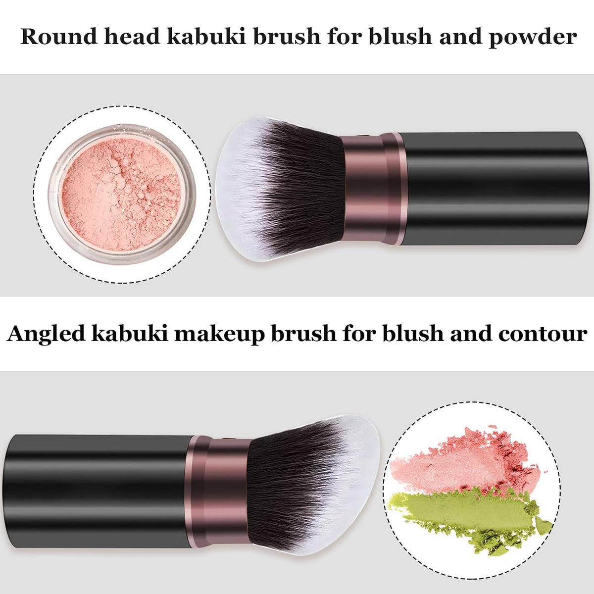 Retractable Kabuki Brushes, 2 Pack Travel Powder Face Makeup Brush Set | Professional Makeup Brushes for Foundation, Blush, Bronzer, Flawless Cosmetics, Cruelty Free with Aluminum Handle, Cover