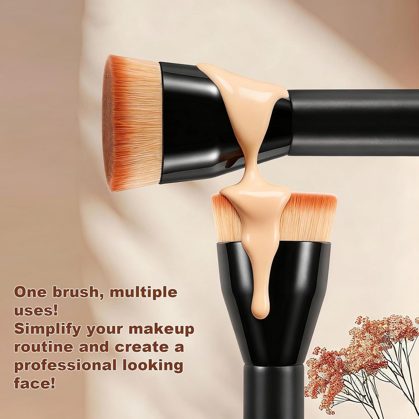 Foundation Brush for Mature Skin, Flat Top Kabuki Makeup Brush for Liquid Foundation, Cream & Powder, Premium Face & Body Buffing Blending Brush for Streak-Free Finish