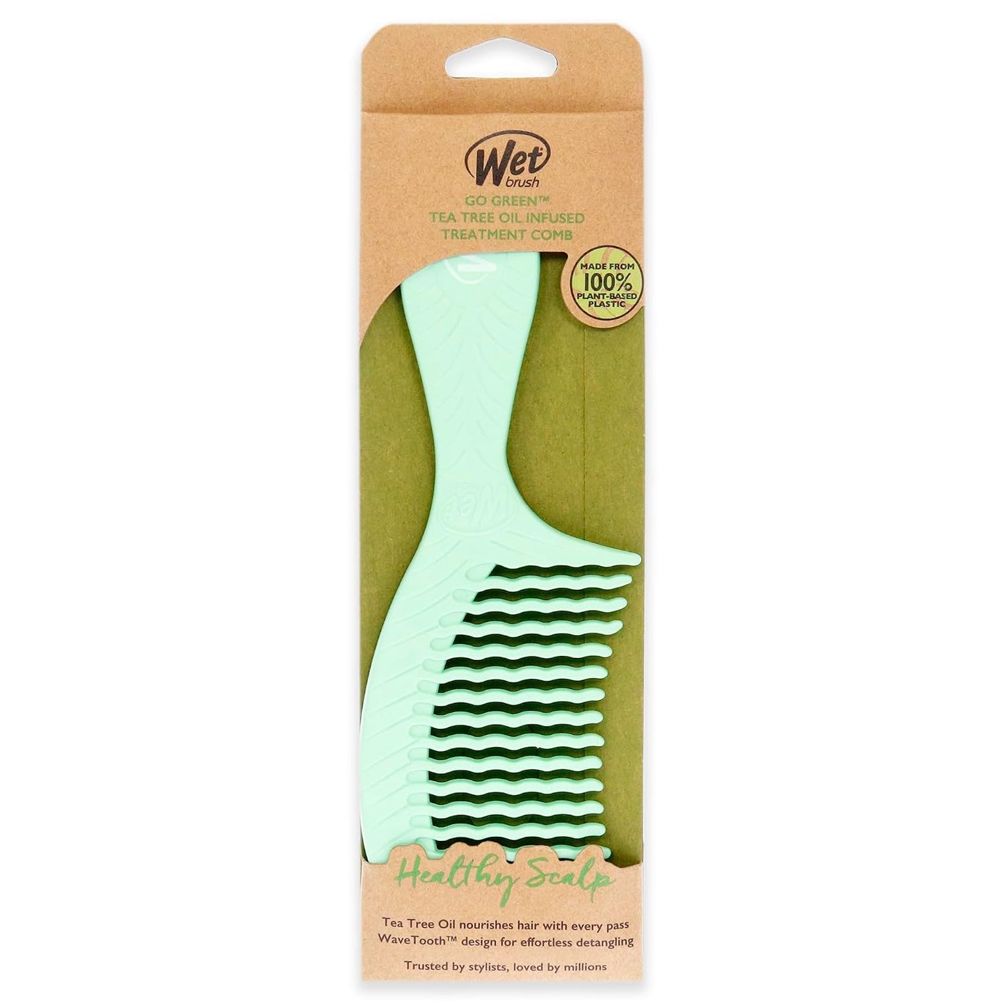 Wet Brush Go Green Tea Tree Oil Infused Treatment Comb - Wide Tooth Hair Detangler with WaveTooth Design that Gently and Glides Through Tangles - No Split Ends and No Damage