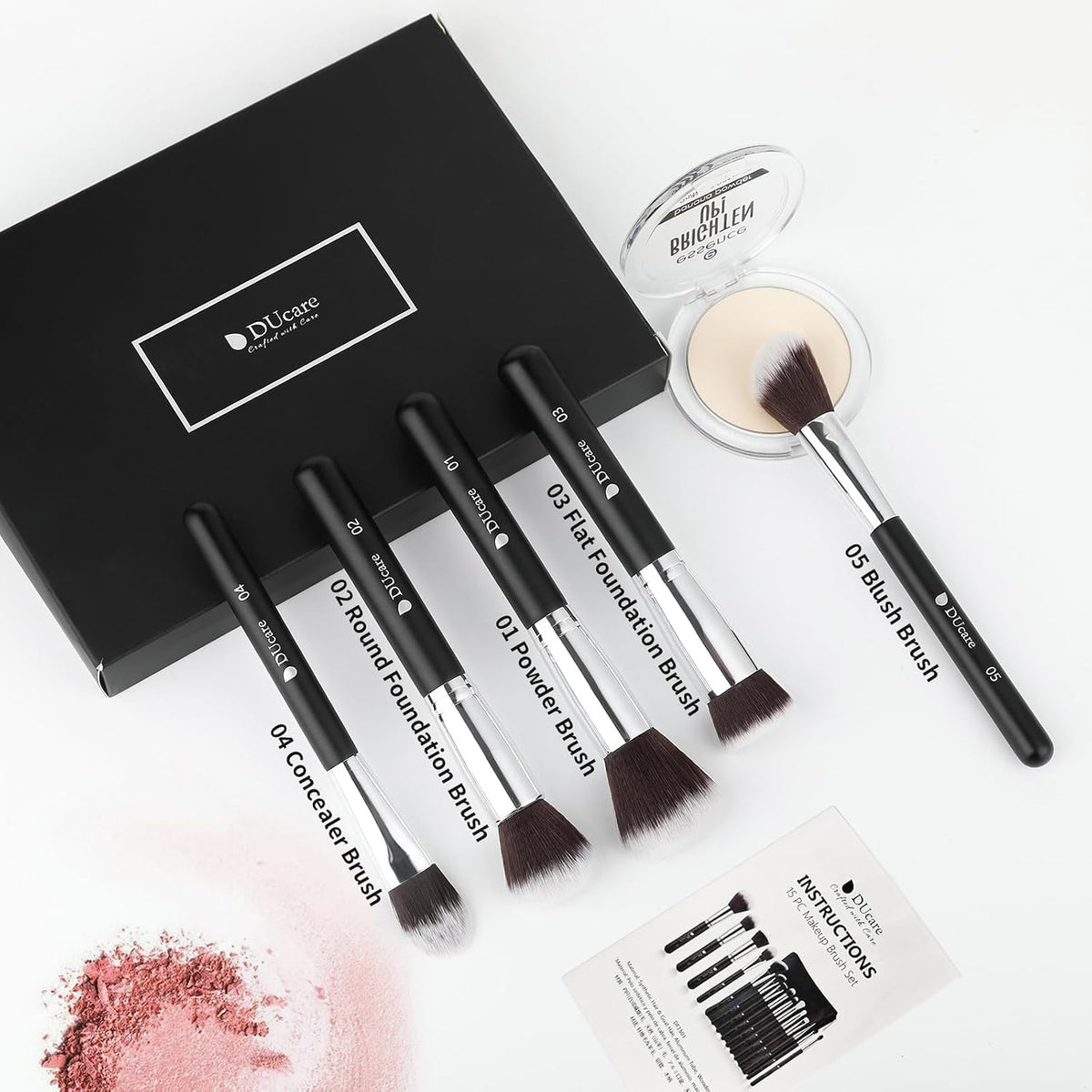 DUcare Makeup Brushes with Travel Bag 15Pcs Makeup Brush Set | Premium Synthetic Powder Foundation Contour Blush Concealer Eye Shadow Blending Liner Make Up Brush Kit