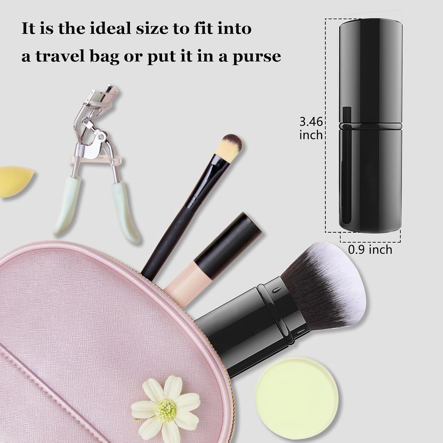 Retractable Kabuki Brush, Travel Powder Face Makeup Brushes | Portable Flawless Makeup Brush for Foundation, Blush, Bronzer, Buffing, Cruelty Free with Cover, Aluminum Handle