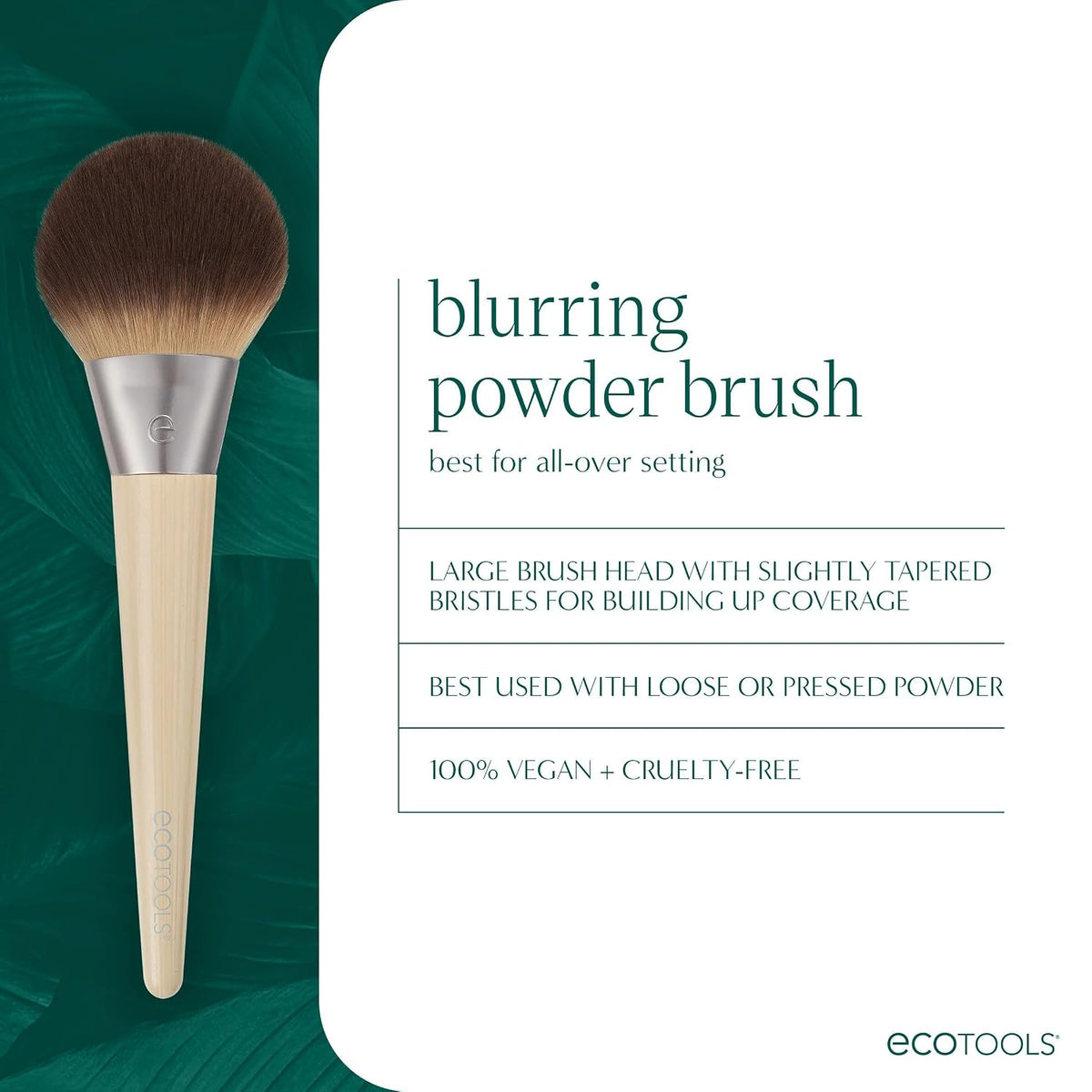 EcoTools Blurring Powder Makeup Brush, Large Makeup Brush, 1 Count | Blurred coverage with powder brush, face powder brush for loose and pressed powder, fluffy makeup brush with tapered bristles