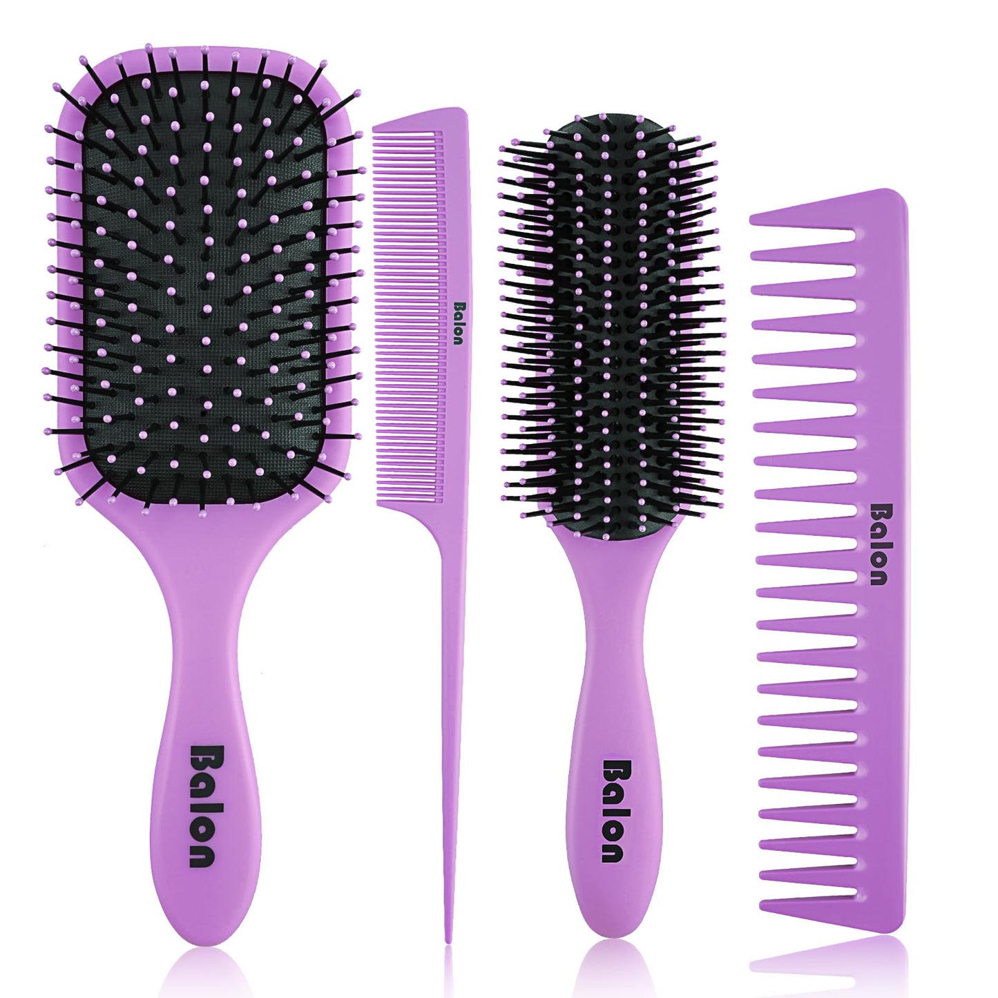 Hair Brush and Comb Set Detangling Styling, Wet-Hair Combing Sectioning | Paddle brush, Styling brush, Wide-tooth & tail comb, Anti-static, Soft bristles gently detangle, Massage scalp, Boost shine