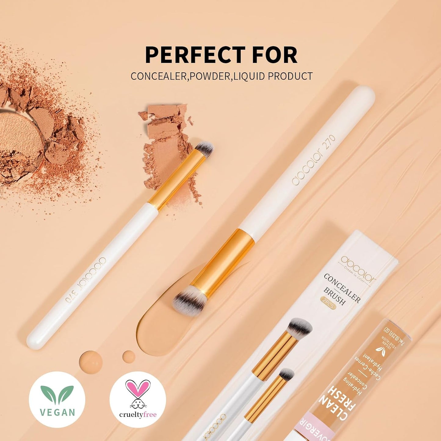 docolor Concealer Brush, 2PCS Angled Concealer Brushes Under Eye Mini Angled Flat Top Nose Contour Brush for Concealing Blending Setting