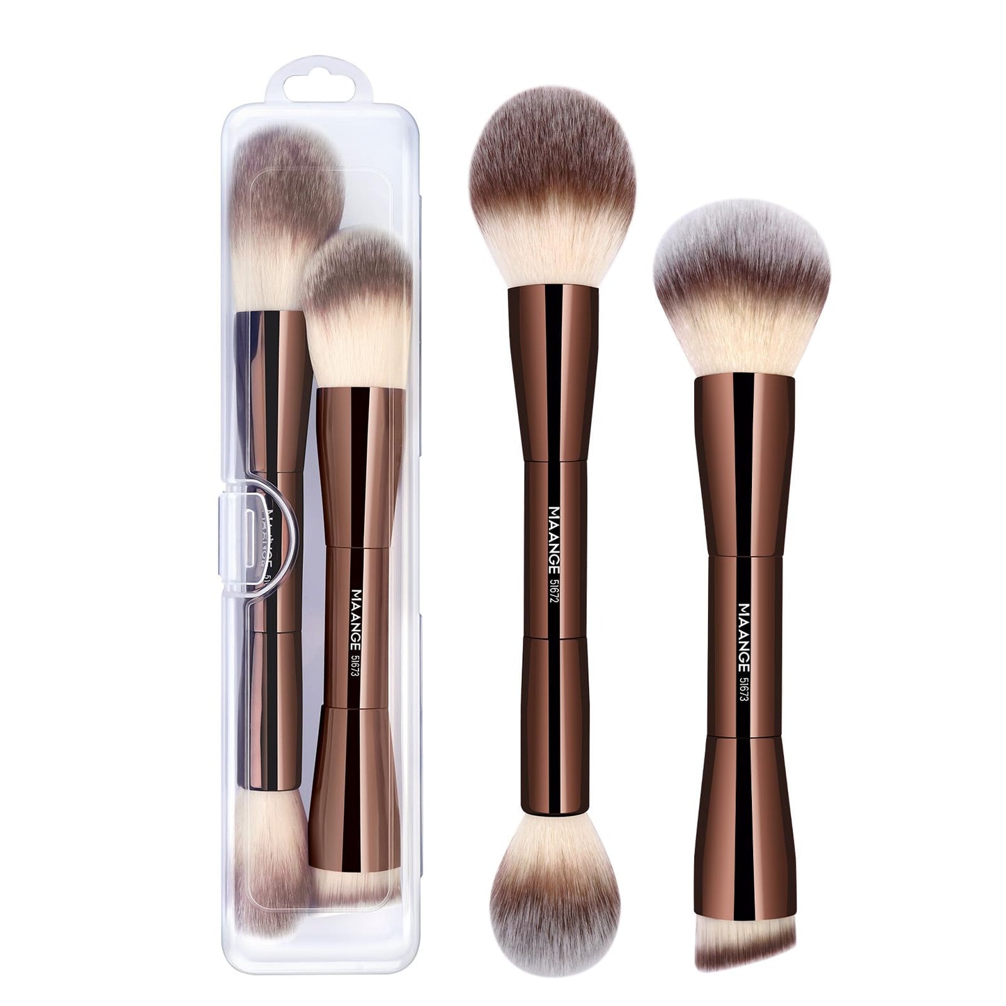 MAANGE Foundation Makeup Brushes, 2Pcs Double Ended Makeup Brush for Blending Liquid Powder Concealer Cream Blush Buffe (Gold)