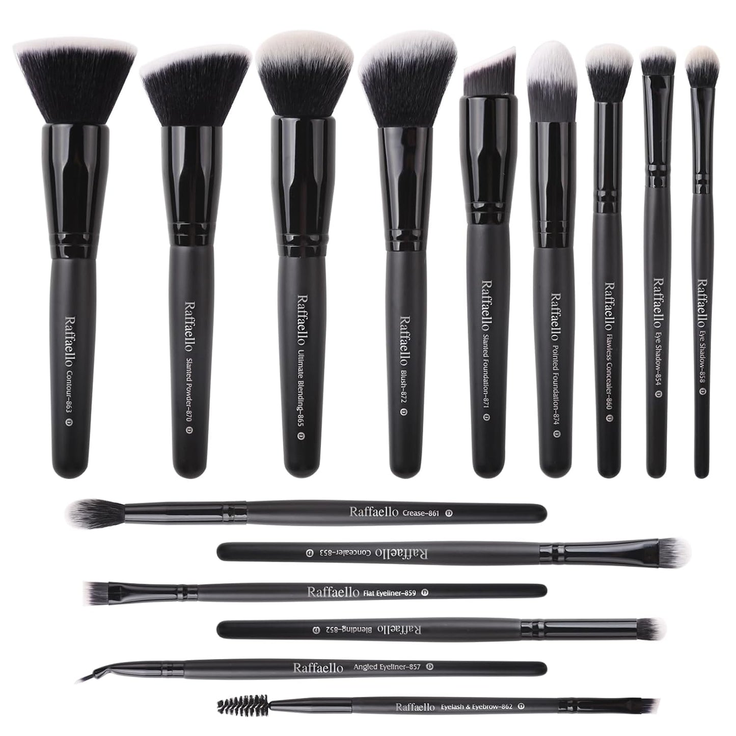 Raffaello Makeup Brushes 15Pcs Makeup Brush Set Premium Synthetic Bristles | for Powder, Foundation, Contour, Blush, Concealer, Bronzer, Buffing, Eye Shadow Blending Liner