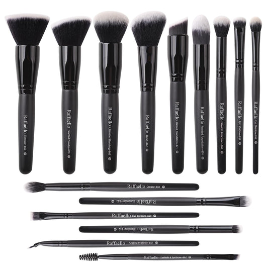 Raffaello Makeup Brushes 15Pcs Makeup Brush Set Premium Synthetic Bristles | for Powder, Foundation, Contour, Blush, Concealer, Bronzer, Buffing, Eye Shadow Blending Liner