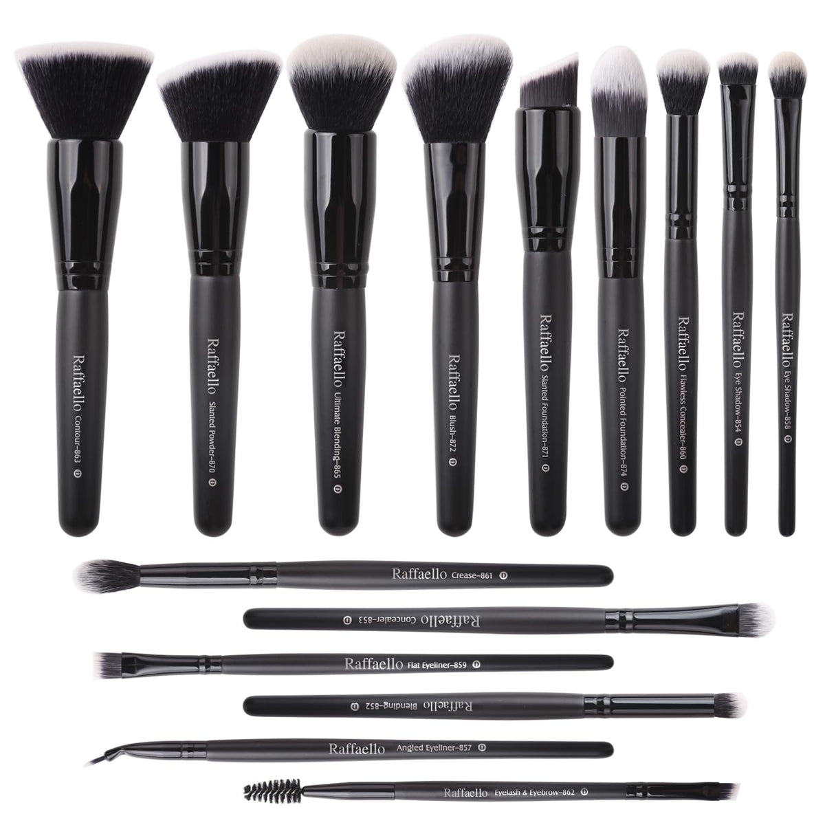 Raffaello Makeup Brushes 15Pcs Makeup Brush Set Premium Synthetic Bristles | for Powder, Foundation, Contour, Blush, Concealer, Bronzer, Buffing, Eye Shadow Blending Liner