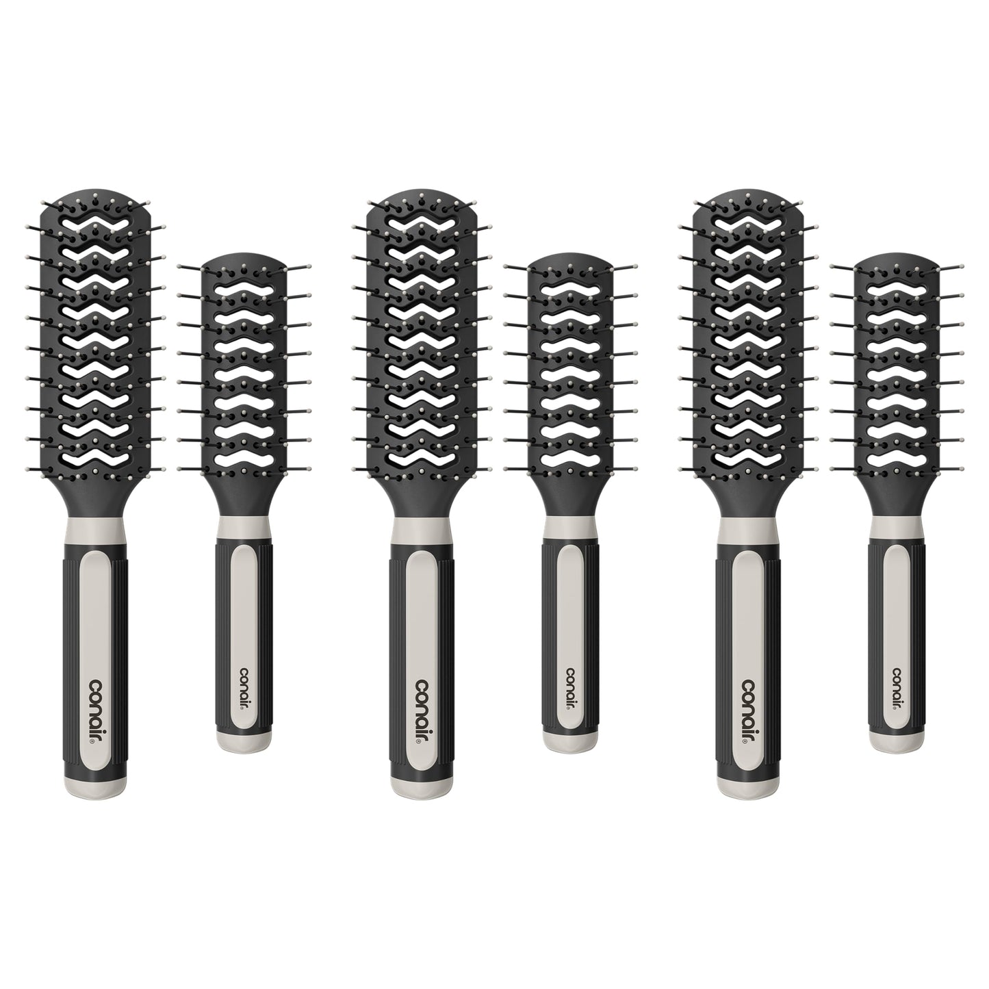 Conair Grip & Lift Vent Hairbrush, Full-Size and Mid-Size Brush Set, Nylon Bristle Hair Brushes for Blowout Styling, Value Pack, Color May Vary