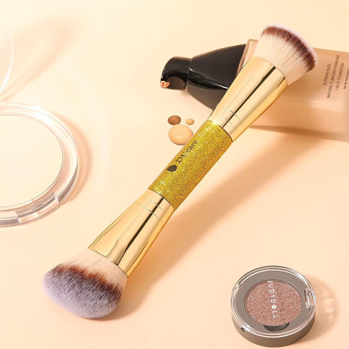 DUcare Dual-Ended Foundation Brush | Flat Top Kabuki & Angled makeup brushes, 100% Vegan Synthetic Makeup Brush for Flawless Blending Liquid, Powder, Cream, Blush