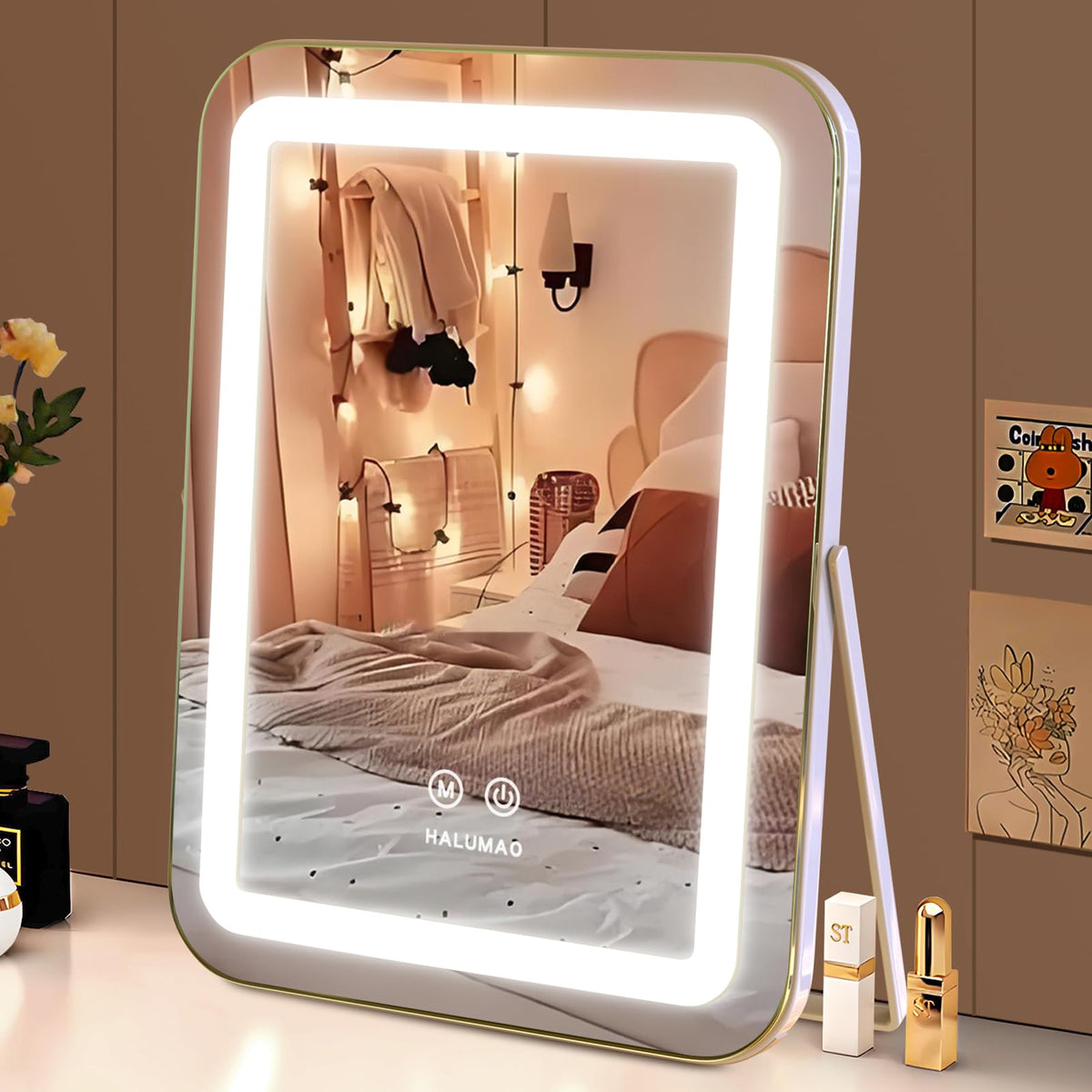 halumao 14.6" Vanity/Makeup Mirror with Lights, Hollywood Mirror with 11 Dimmable LED Bulbs,3 Color Modes,Touch Control