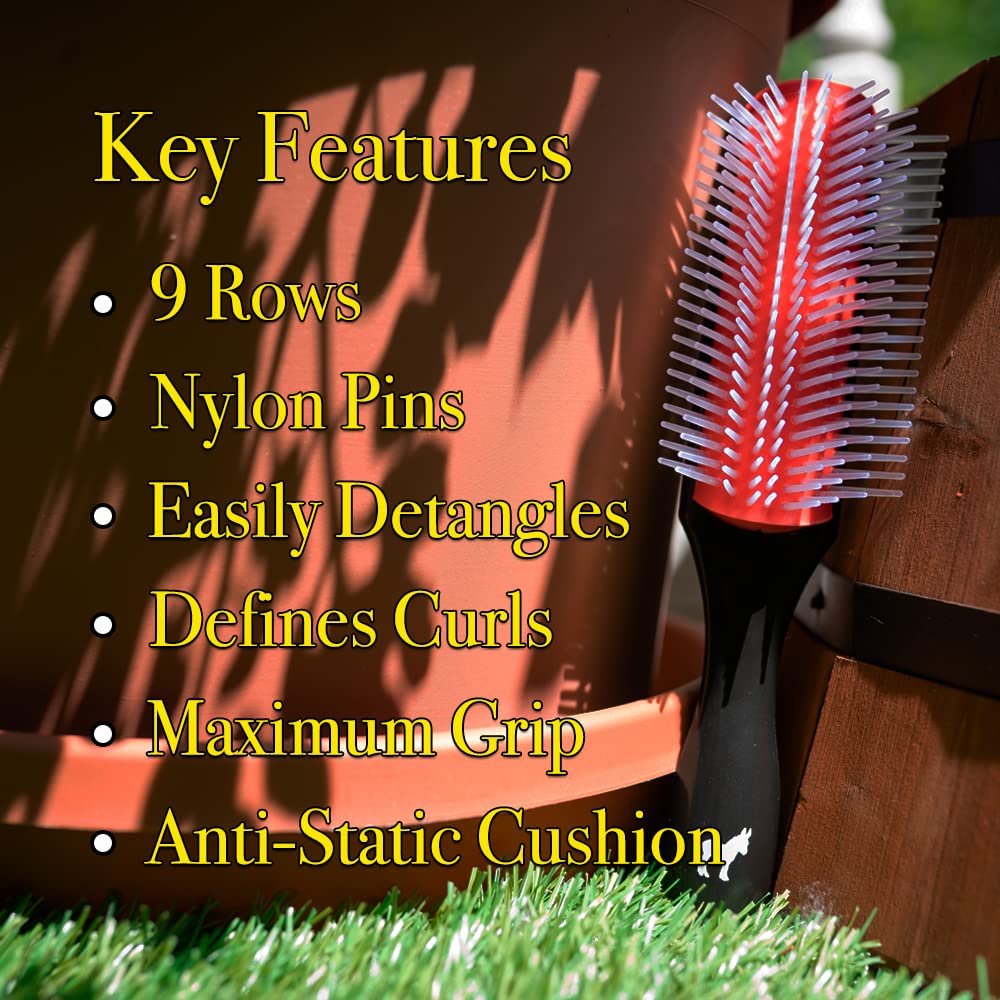 Pete & Pedro Classic Cushion 9 Row Nylon Bristle Detangling Hairbrush | 9 Row Nylon Bristle Hairbrush For Men And Women To Detangle, Style, Shape, Blow Dry, And Smooth Thick, Curly, All Hair Types