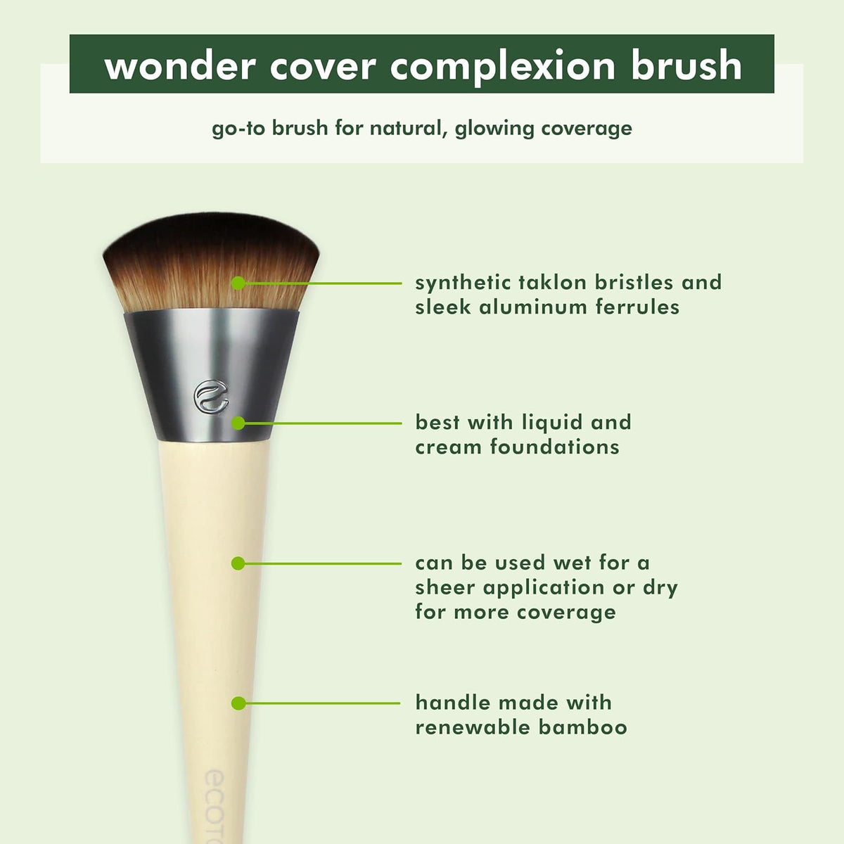 EcoTools Wonder Cover Complexion Brush, Flawless Foundation Application | Foundation makeup brush for application and blending, full coverage base brush, synthetic bristles, cruelty-free