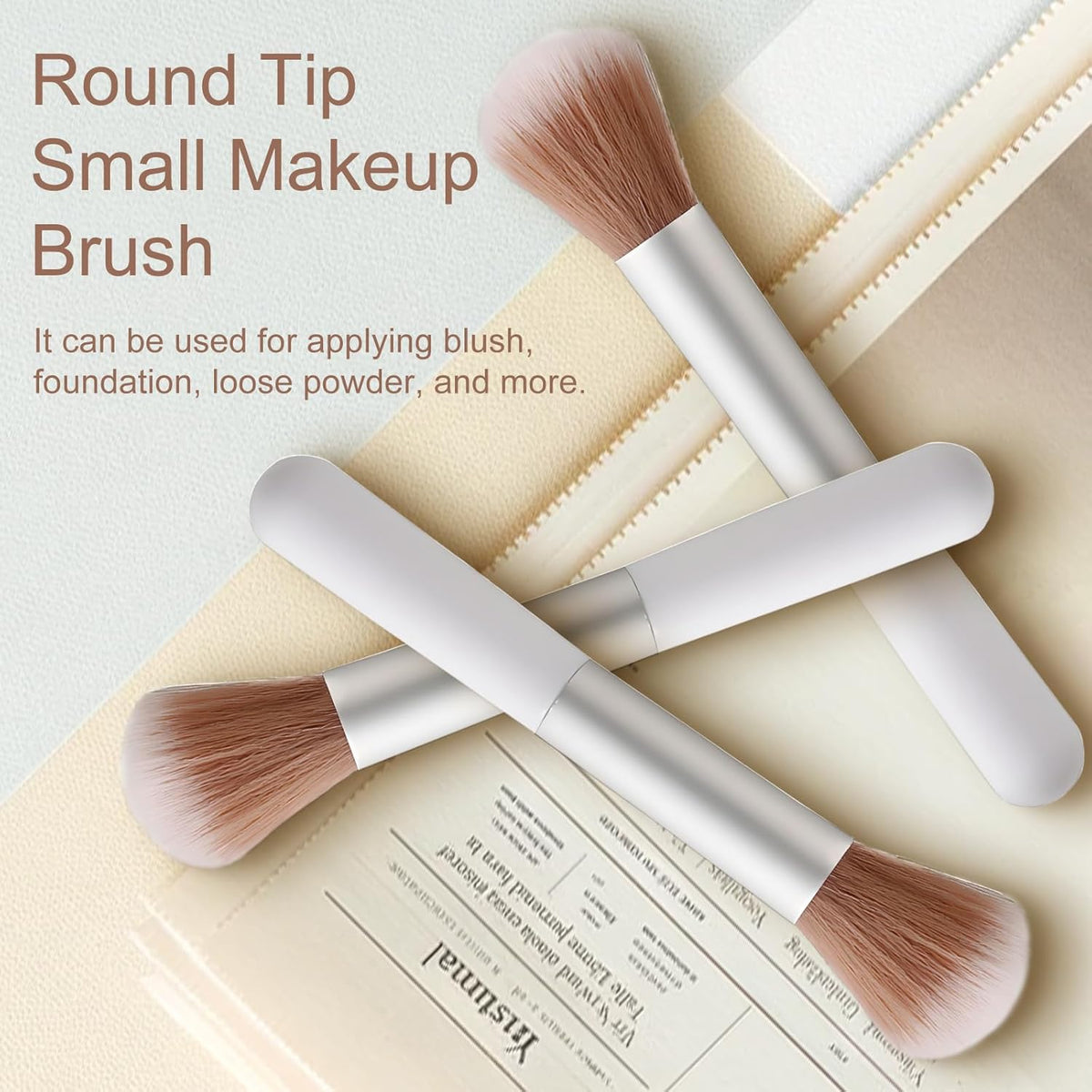 10-Piece Set Fluffy Beauty Makeup Brushes, Portable Blending Brushes with Eyebrow and Powder Application, White Mushroom-Design Plastic Travel Brushes for Makeup