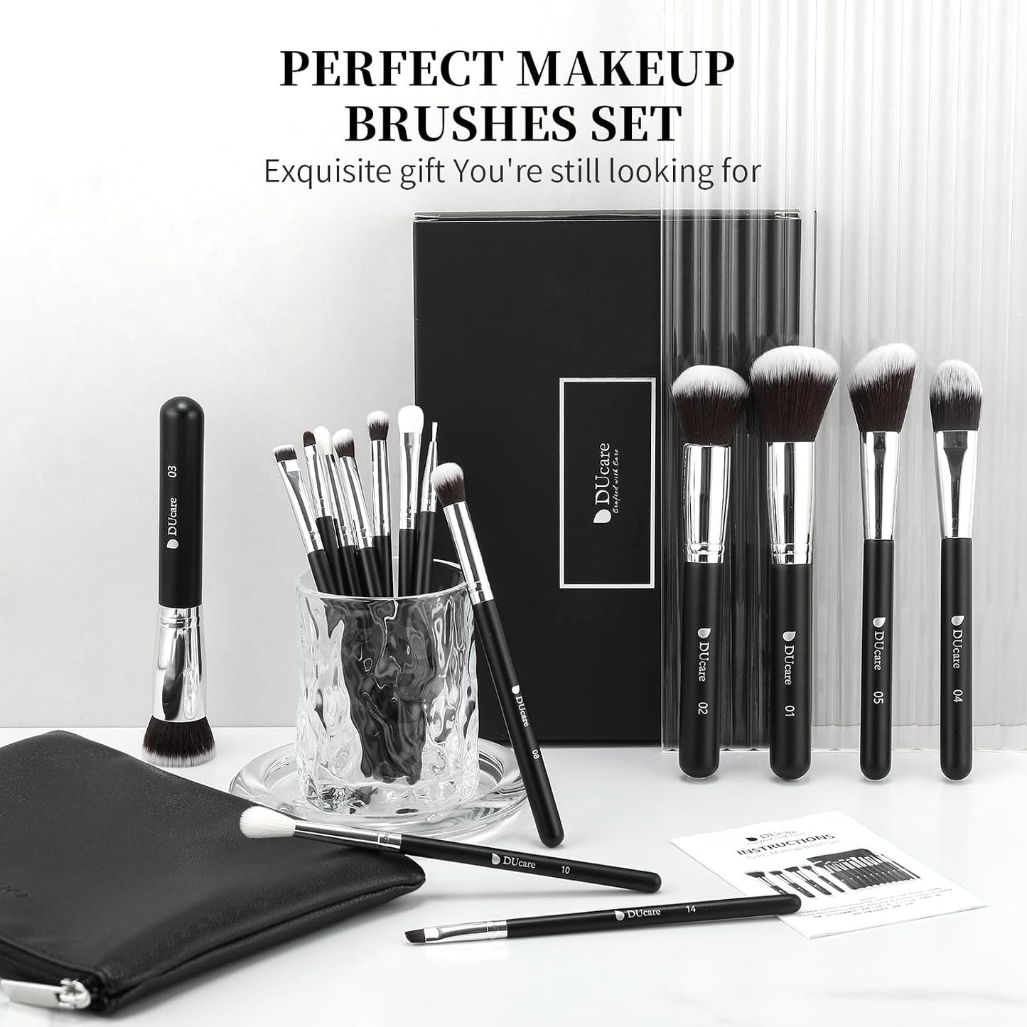 DUcare Makeup Brushes with Travel Bag 15Pcs Makeup Brush Set | Premium Synthetic Powder Foundation Contour Blush Concealer Eye Shadow Blending Liner Make Up Brush Kit