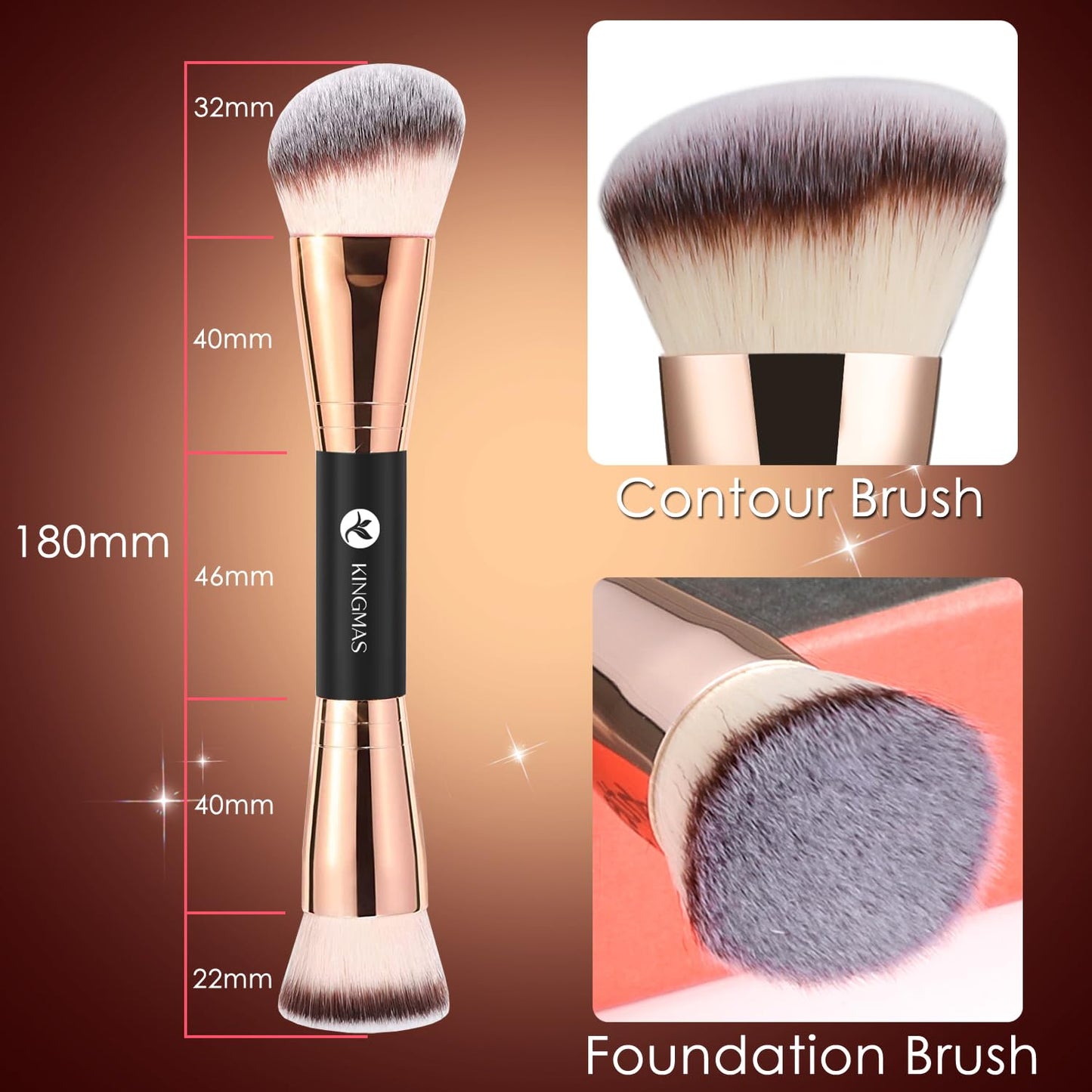Foundation Brush, Premium Dual Powder Concealer Makeup Brush | Double Ended Contour Brushes Flat & Angled Top for Blending Liquid Powder Concealer Cream Blush