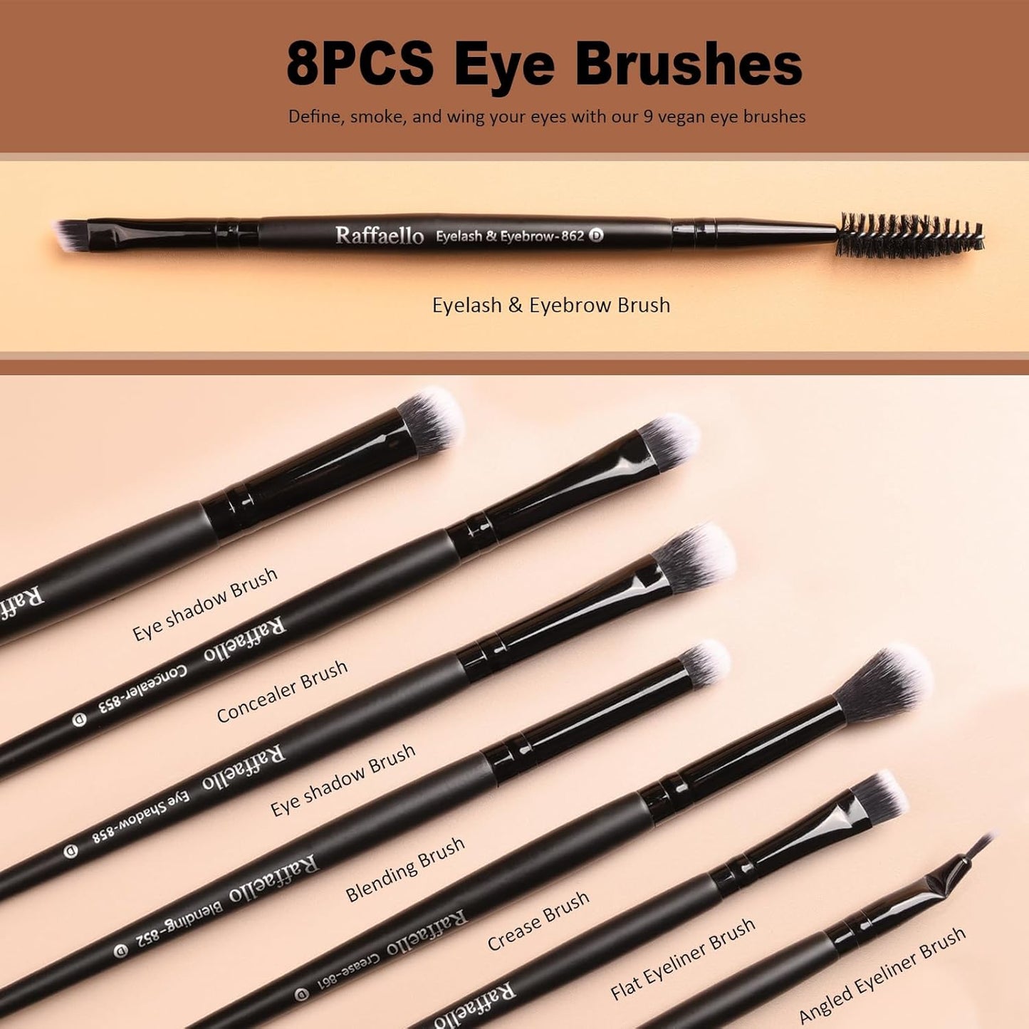 Raffaello Makeup Brushes 15Pcs Makeup Brush Set Premium Synthetic Bristles | for Powder, Foundation, Contour, Blush, Concealer, Bronzer, Buffing, Eye Shadow Blending Liner