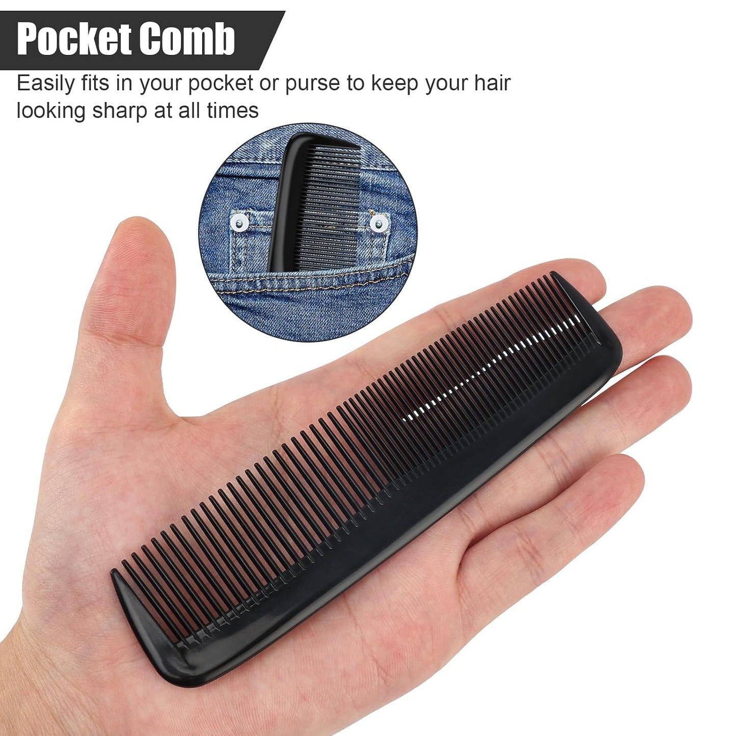 Pocket Combs Bulk for Men 50 Pack, Homeless Supplies Bulk, Individually Wrapped Beard Barber Mini Comb for Travel Hotel Shelter Donation Operation Bulk Christmas Child Item Gifts (Black)