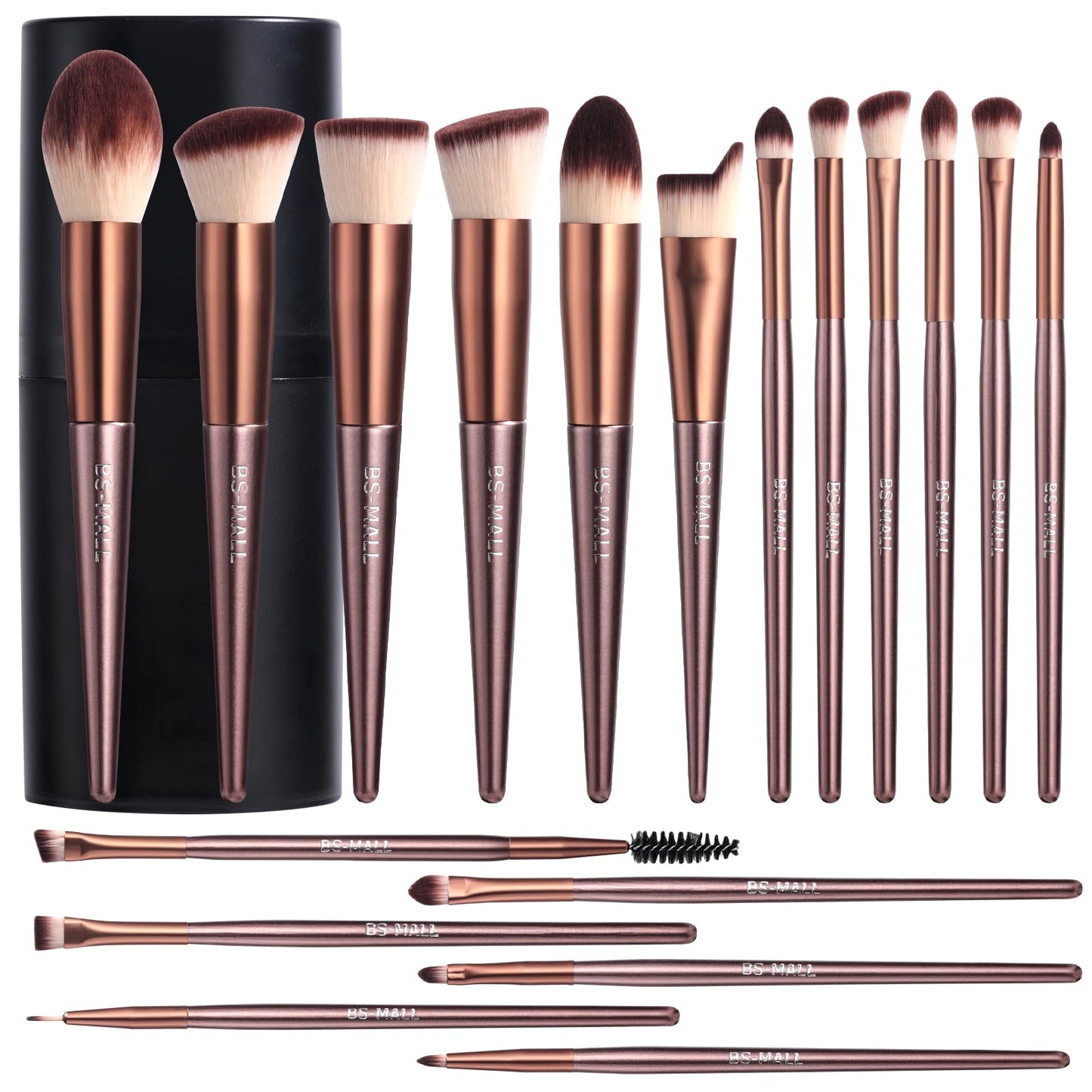 BS-MALL Makeup Brush Set 18 Pcs Professional Foundation Powder Concealers Eyeshadow Blush Synthetic Makeup Brushes with Labeled instruction Black Case Upgraded Version | Professional Foundation Powder Concealers Eyeshadow Blush Synthetic Makeup Brushes