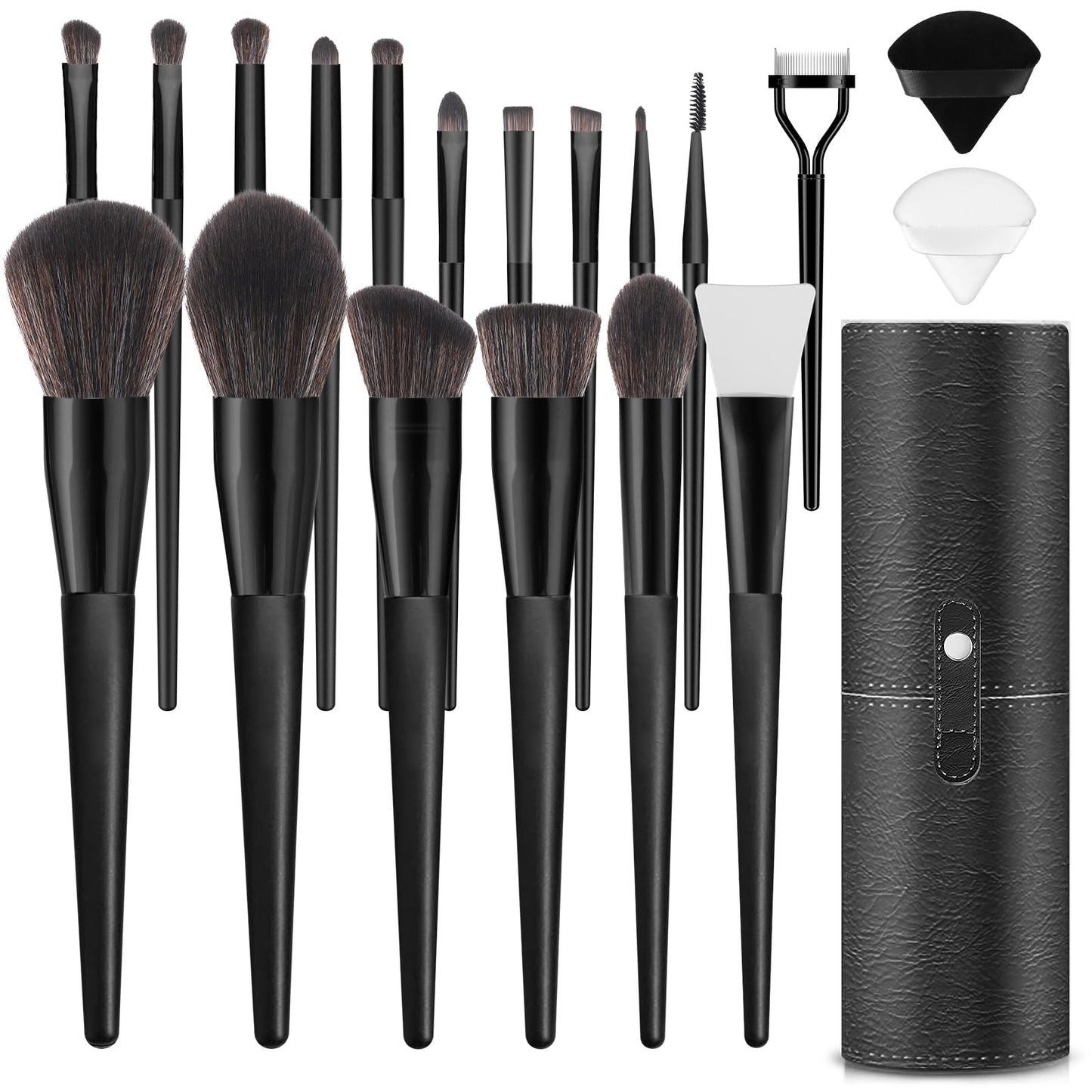 LUXBRU Makeup Brushes With Case 20PCs Professional Makeup Brush Set, Foundation Powder Eyeshadow Brush Set Eyebrow Concealer Contour Travel Brushes Kit with Holder & 2 Powder Puff-White