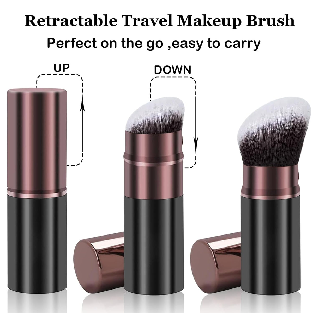 Retractable Kabuki Brushes, 2 Pack Travel Powder Face Makeup Brush Set | Professional Makeup Brushes for Foundation, Blush, Bronzer, Flawless Cosmetics, Cruelty Free with Aluminum Handle, Cover